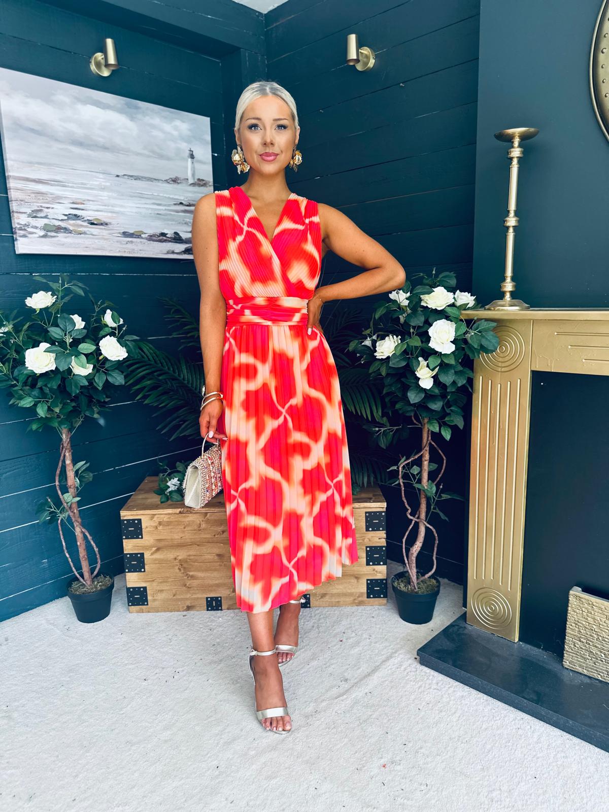 Michelle Banded Midi Dress Coral