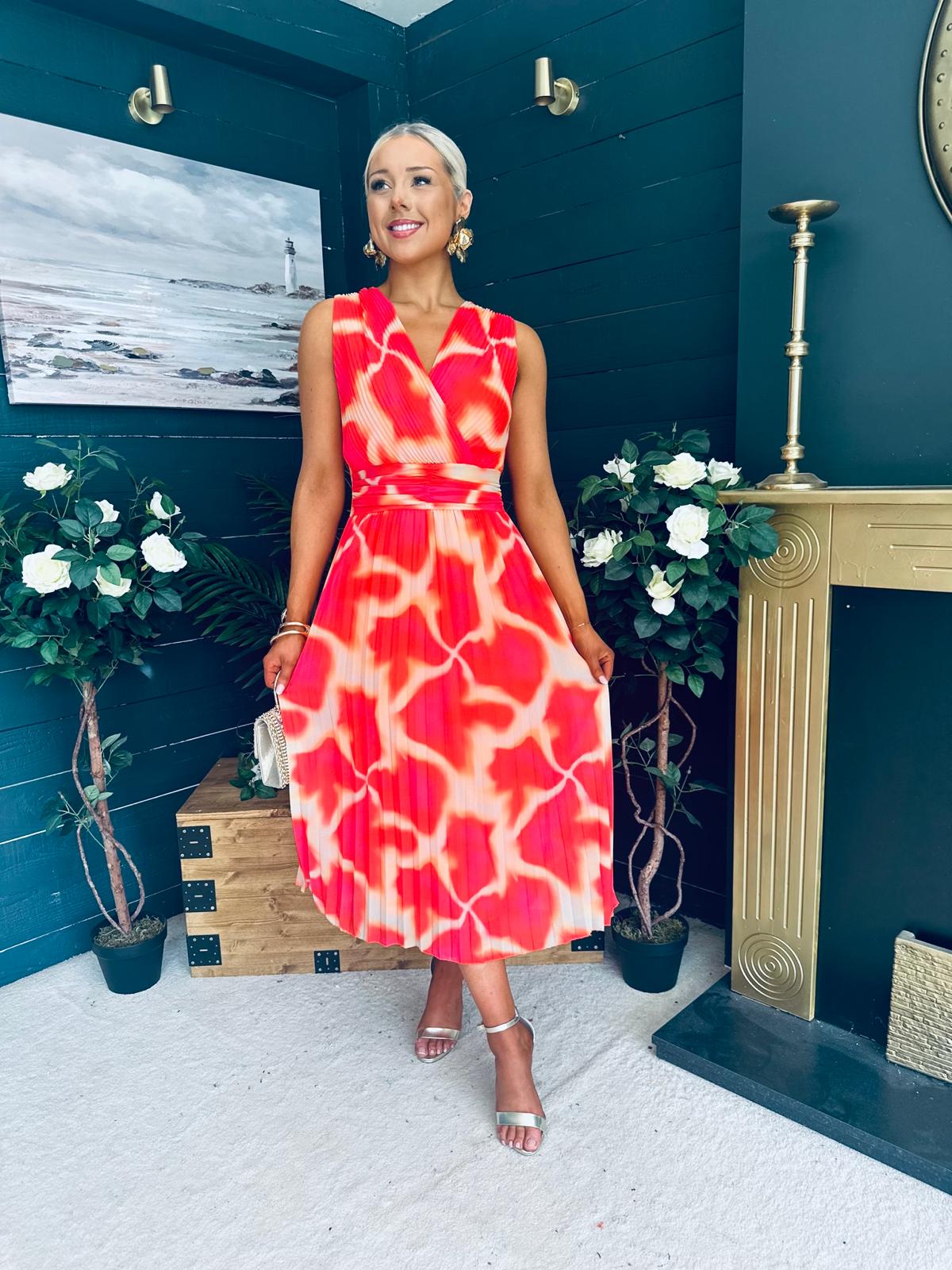 Michelle Banded Midi Dress Coral