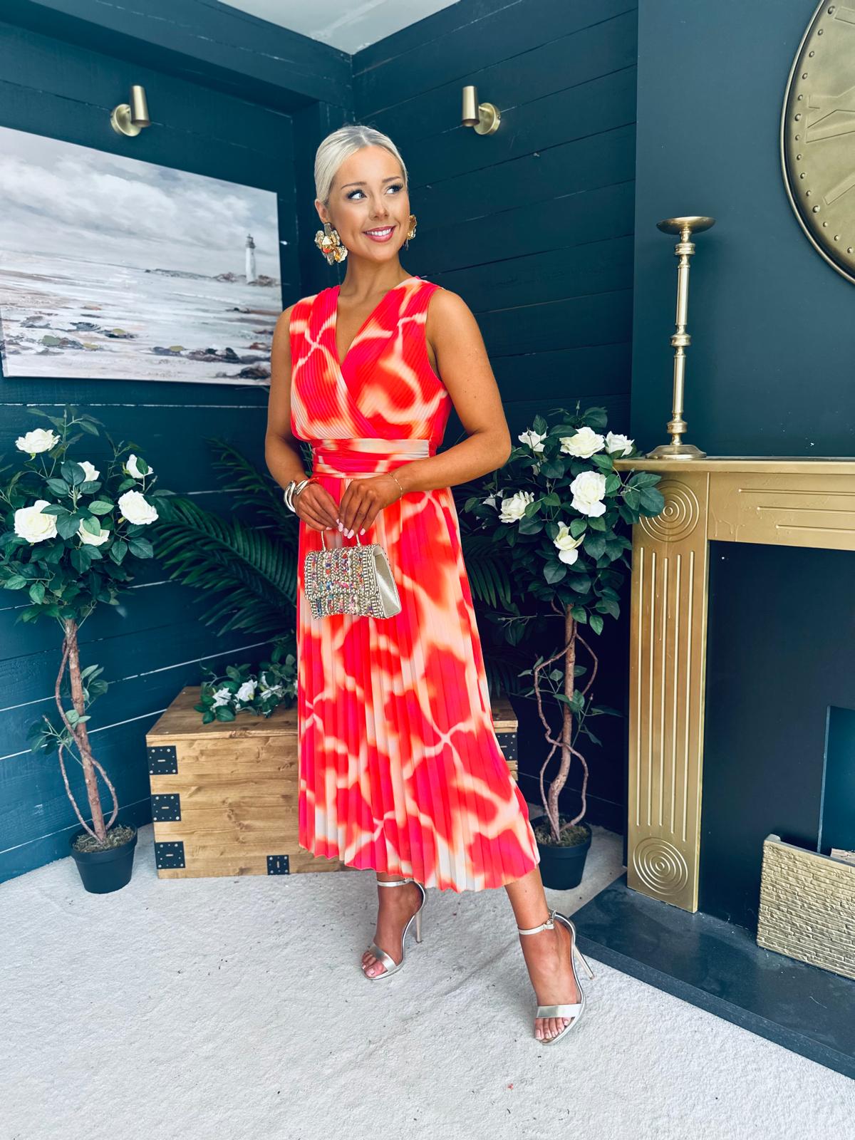 Michelle Banded Midi Dress Coral