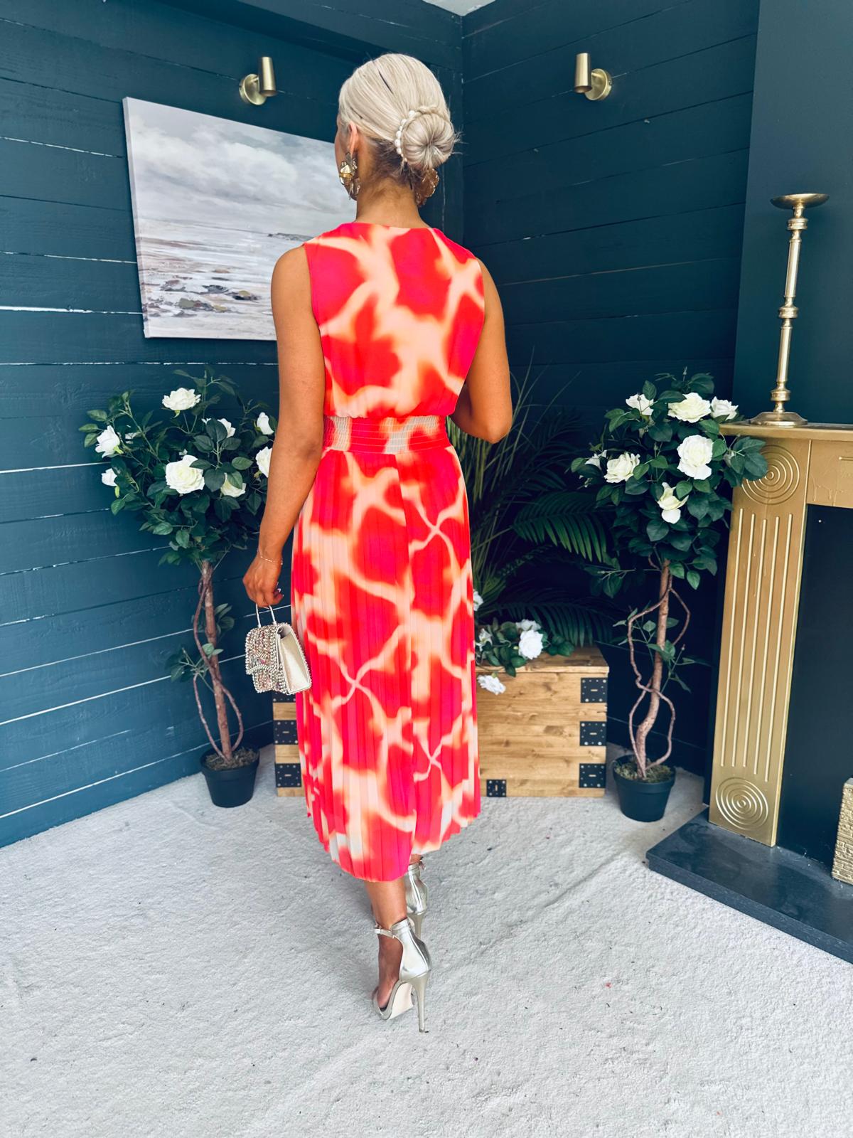 Michelle Banded Midi Dress Coral