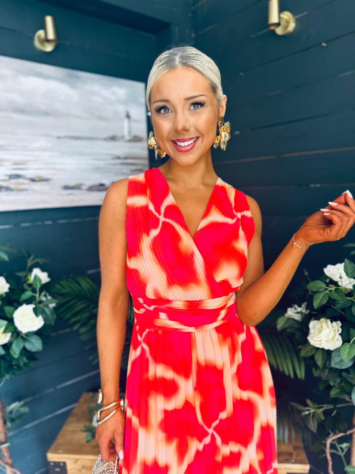 Michelle Banded Midi Dress Coral