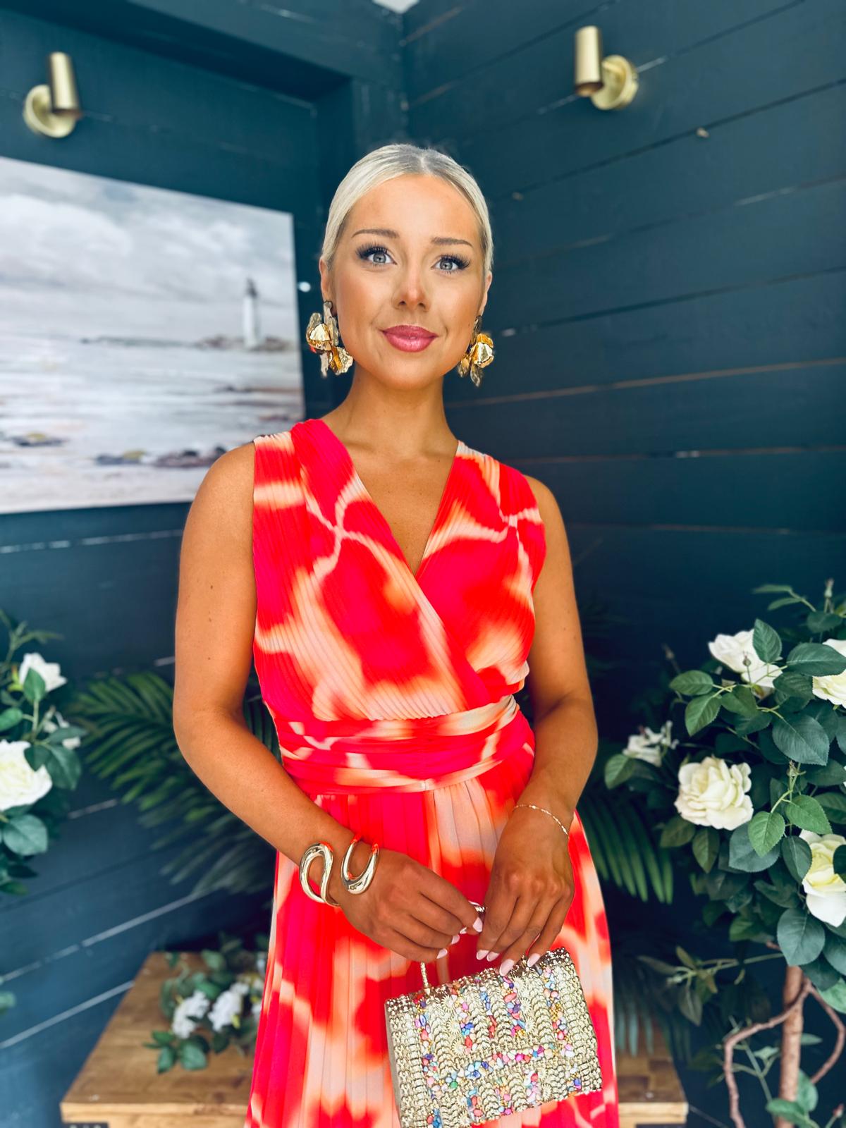 Michelle Banded Midi Dress Coral