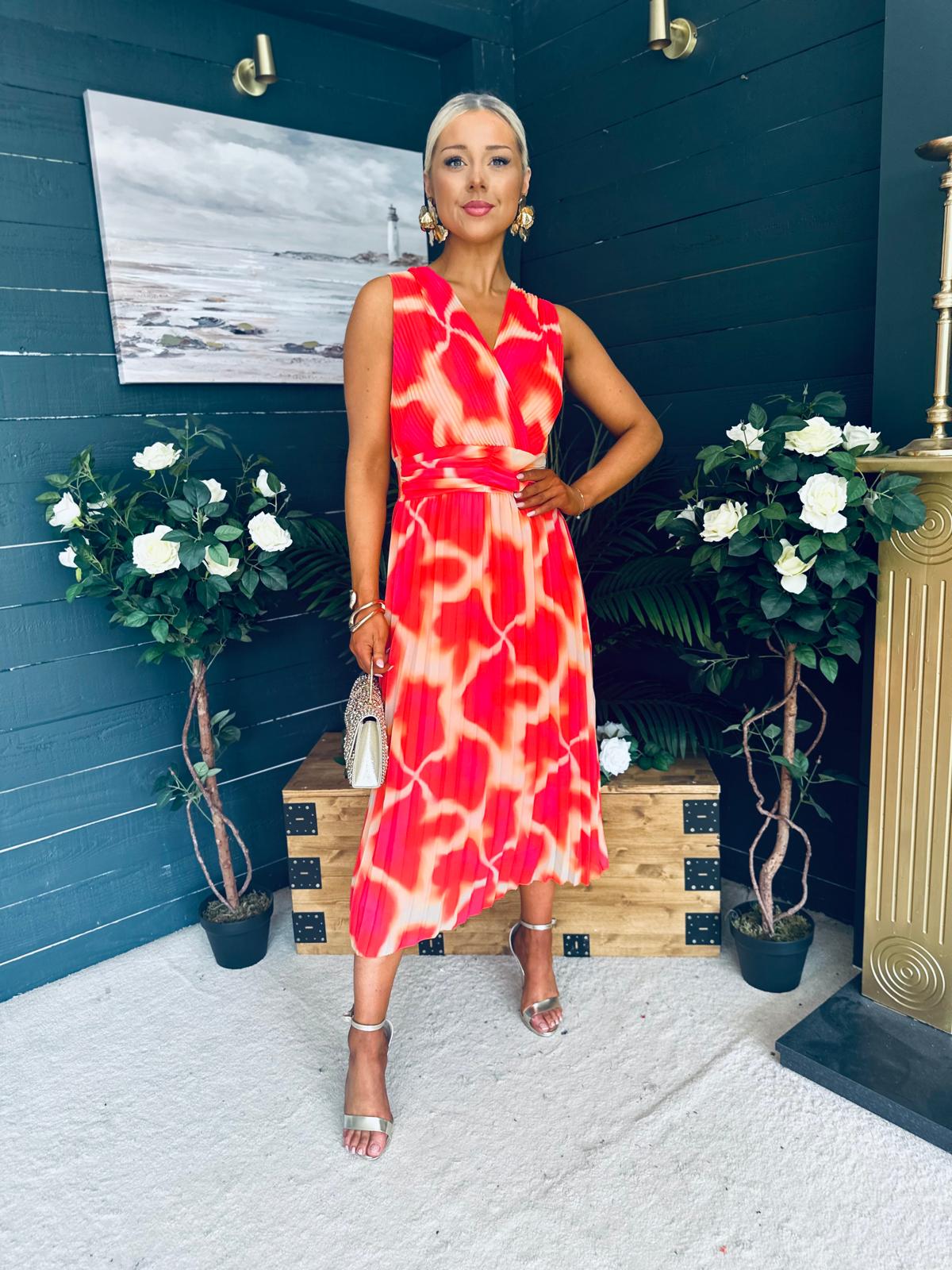 Michelle Banded Midi Dress Coral