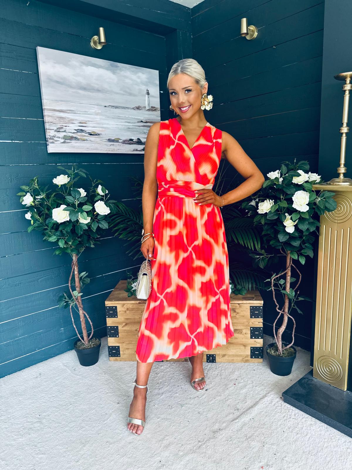 Michelle Banded Midi Dress Coral