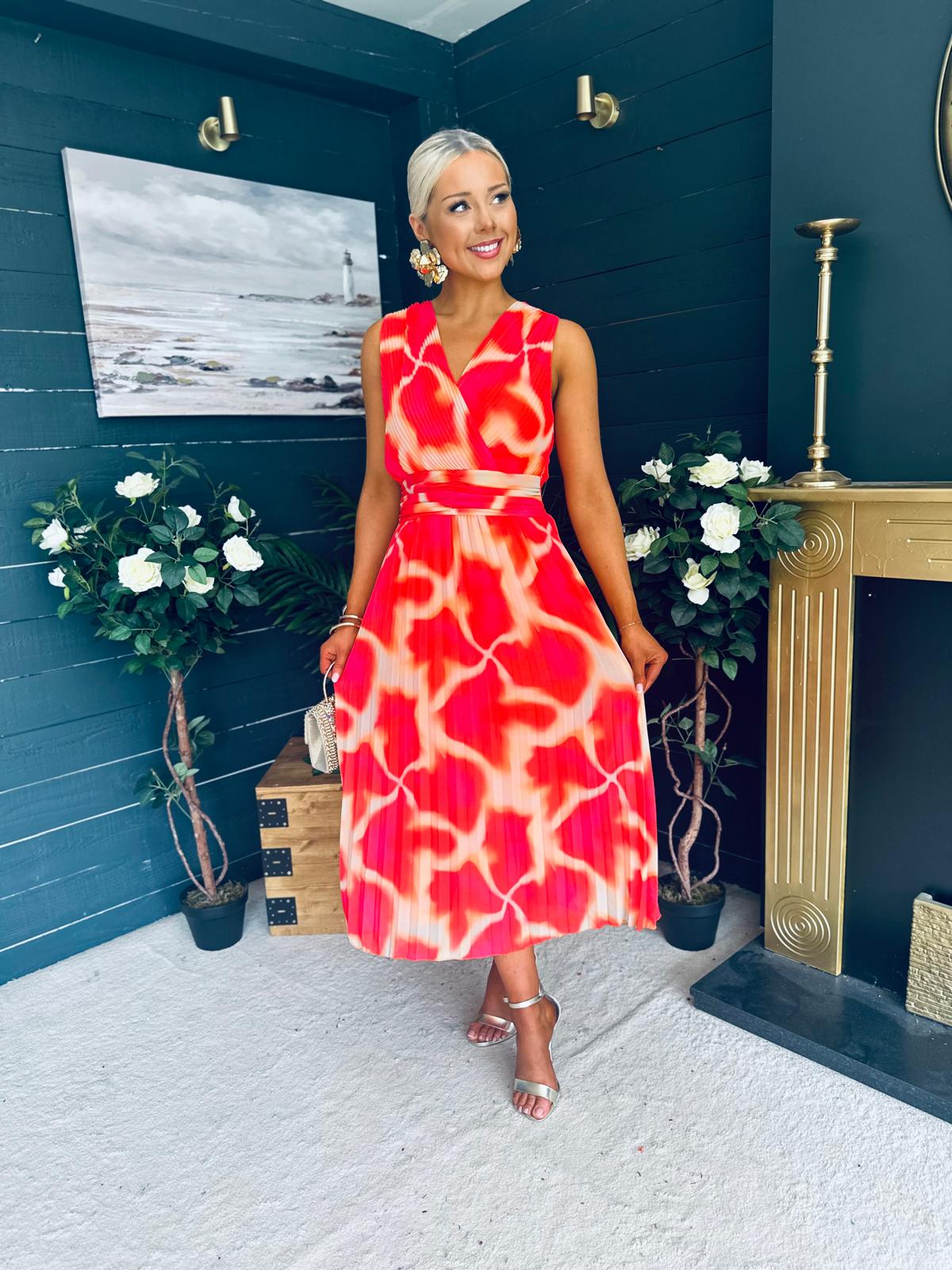 Michelle Banded Midi Dress Coral