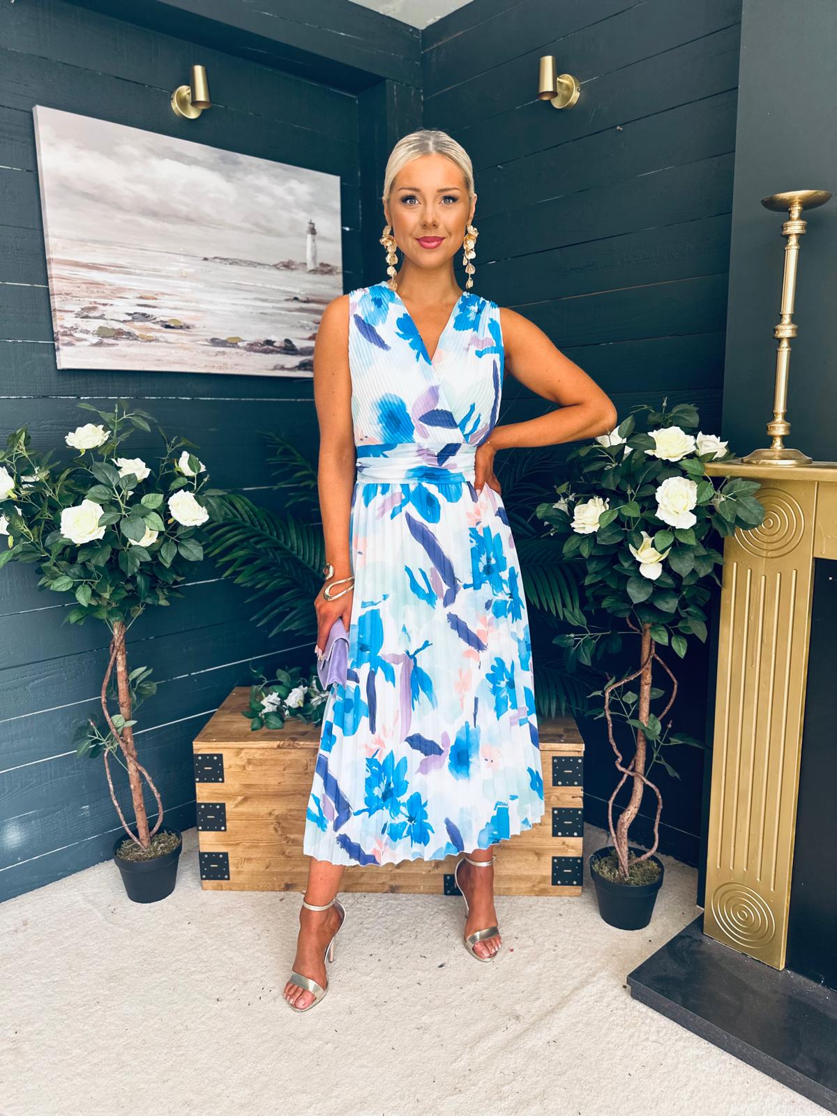 Michelle Banded Midi Dress Blue