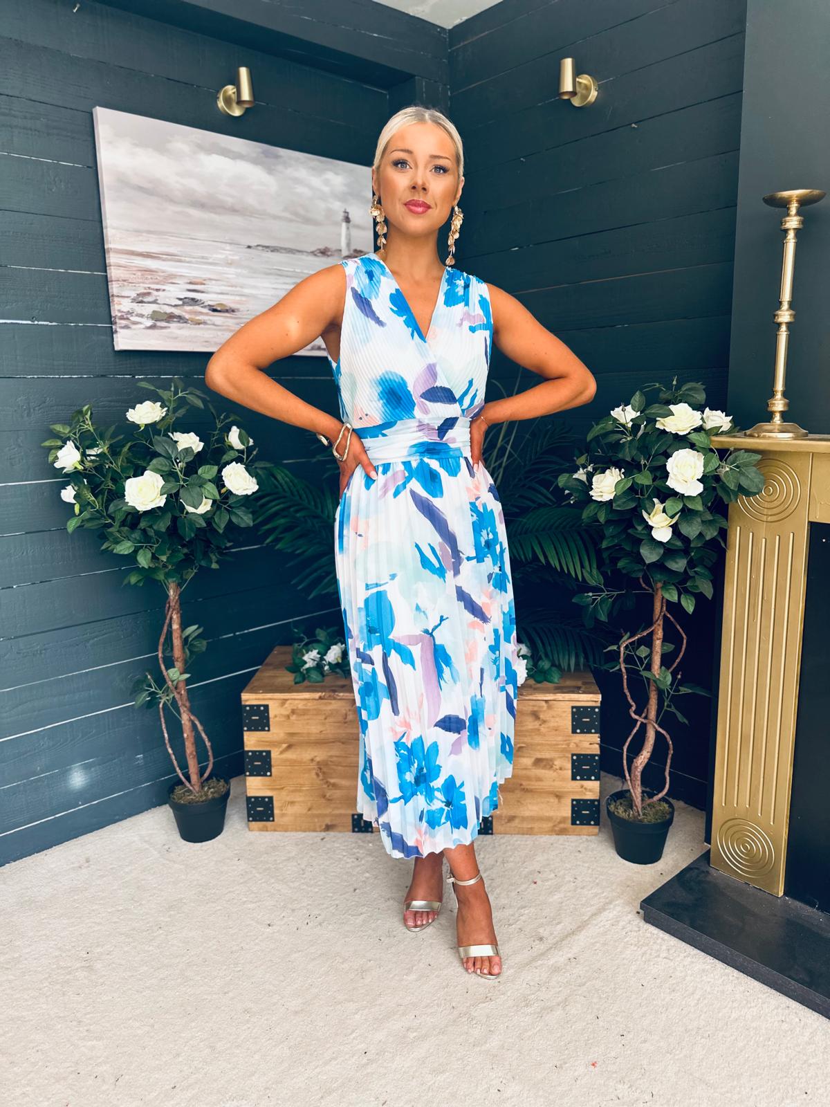 Michelle Banded Midi Dress Blue