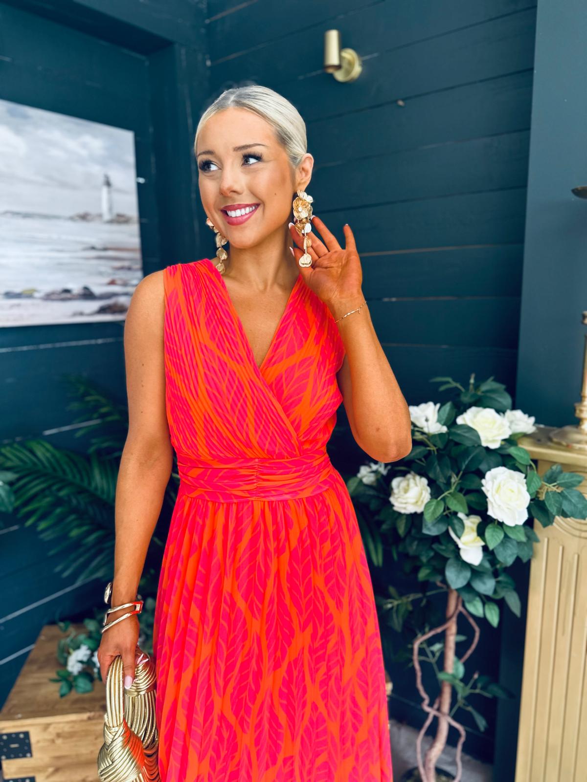 Michelle Banded Midi Dress Pink Orange