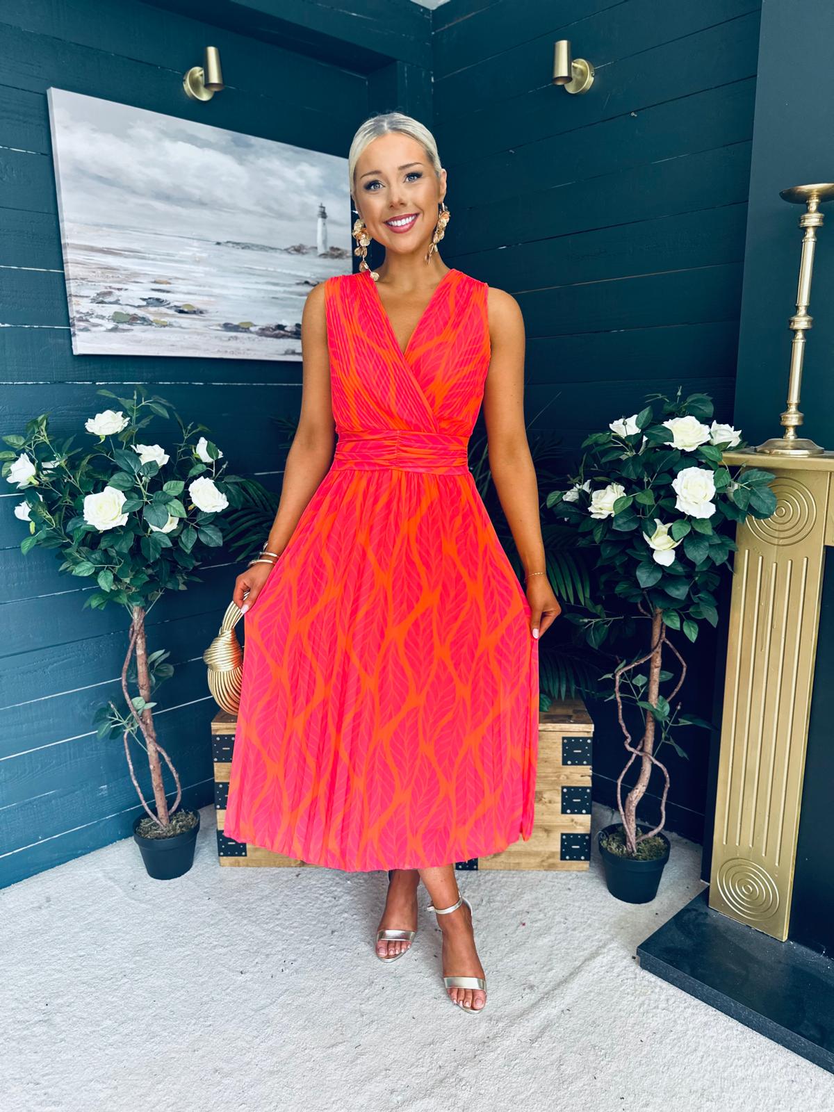 Michelle Banded Midi Dress Pink Orange