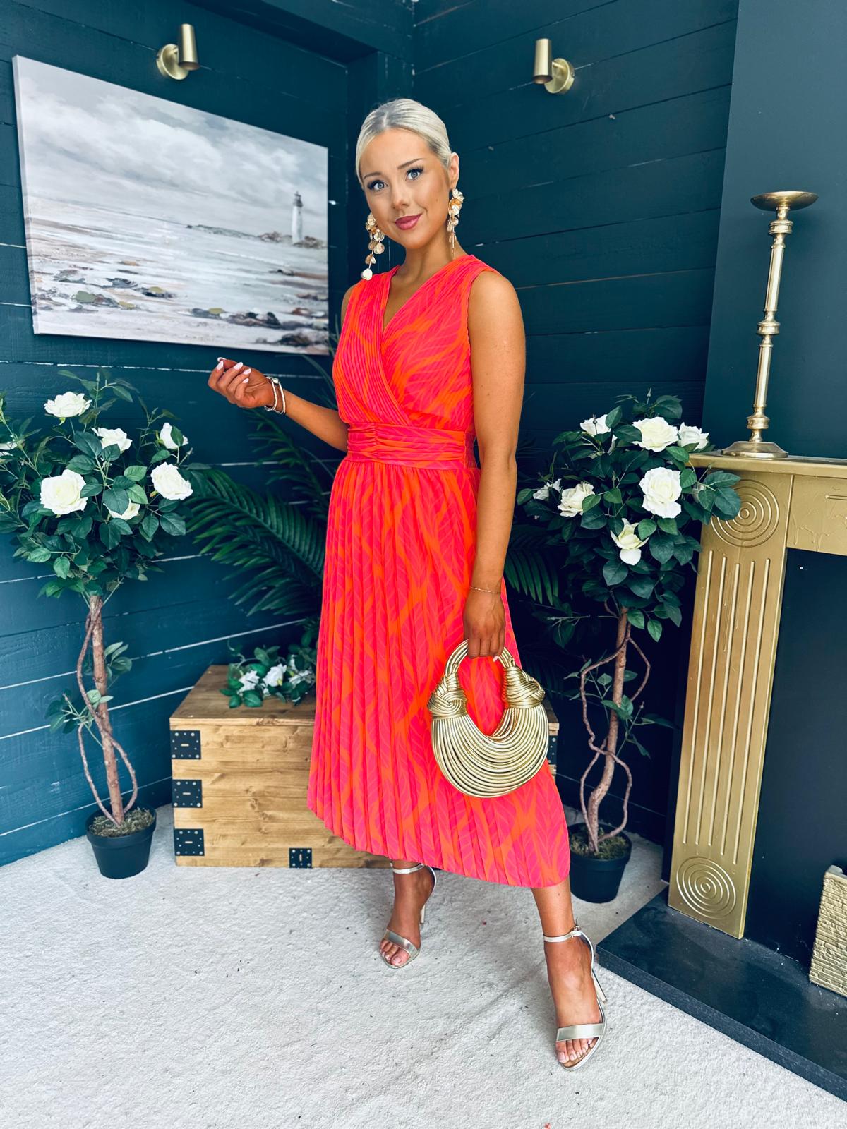 Michelle Banded Midi Dress Pink Orange