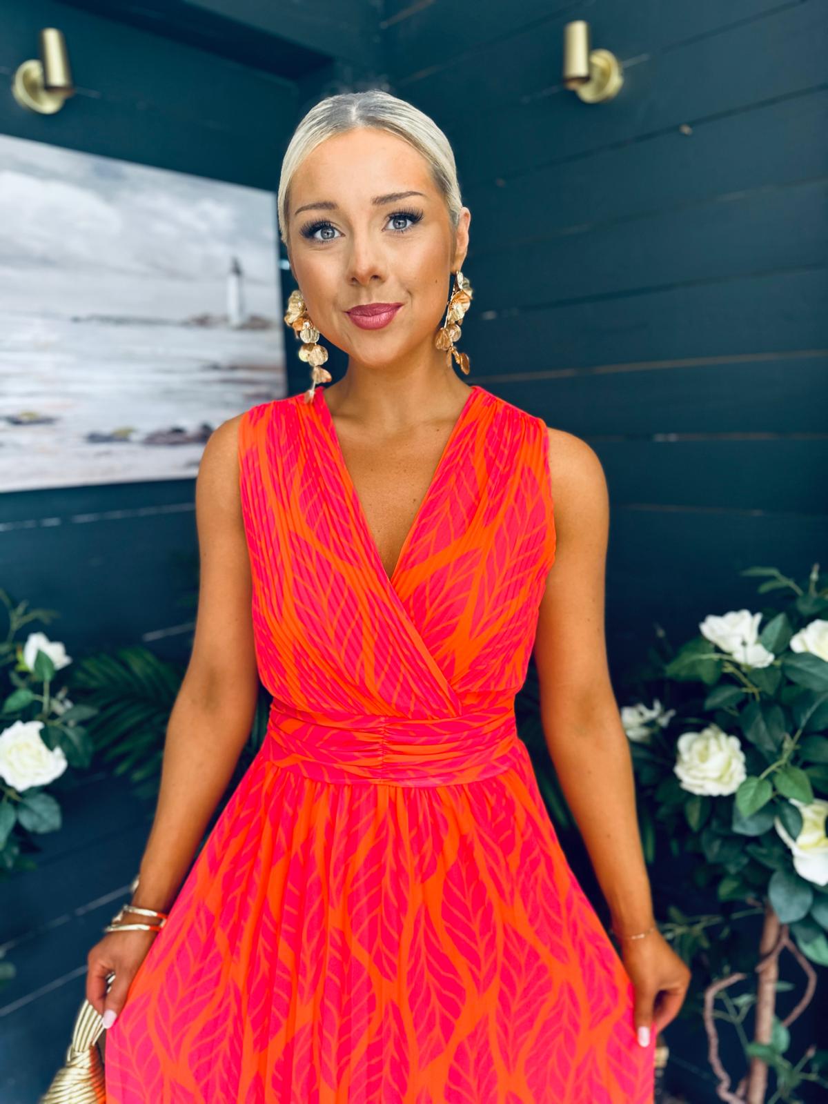 Michelle Banded Midi Dress Pink Orange