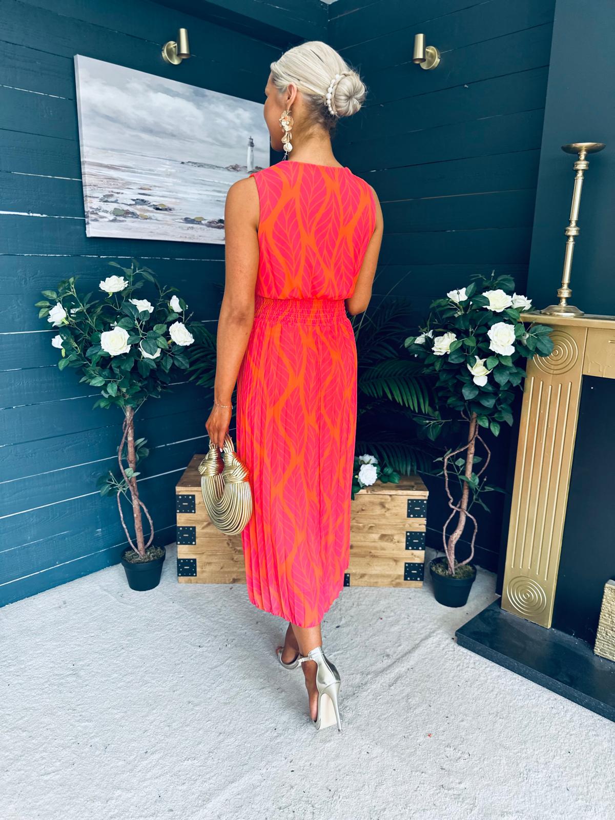 Michelle Banded Midi Dress Pink Orange