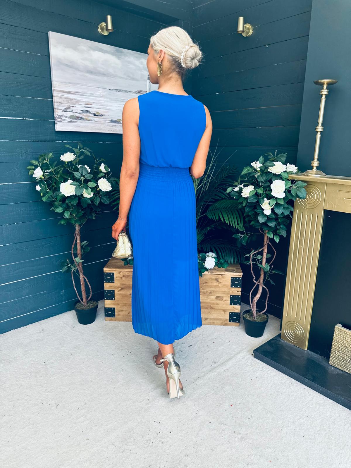 Frankie Pleated Midi Dress Cobalt