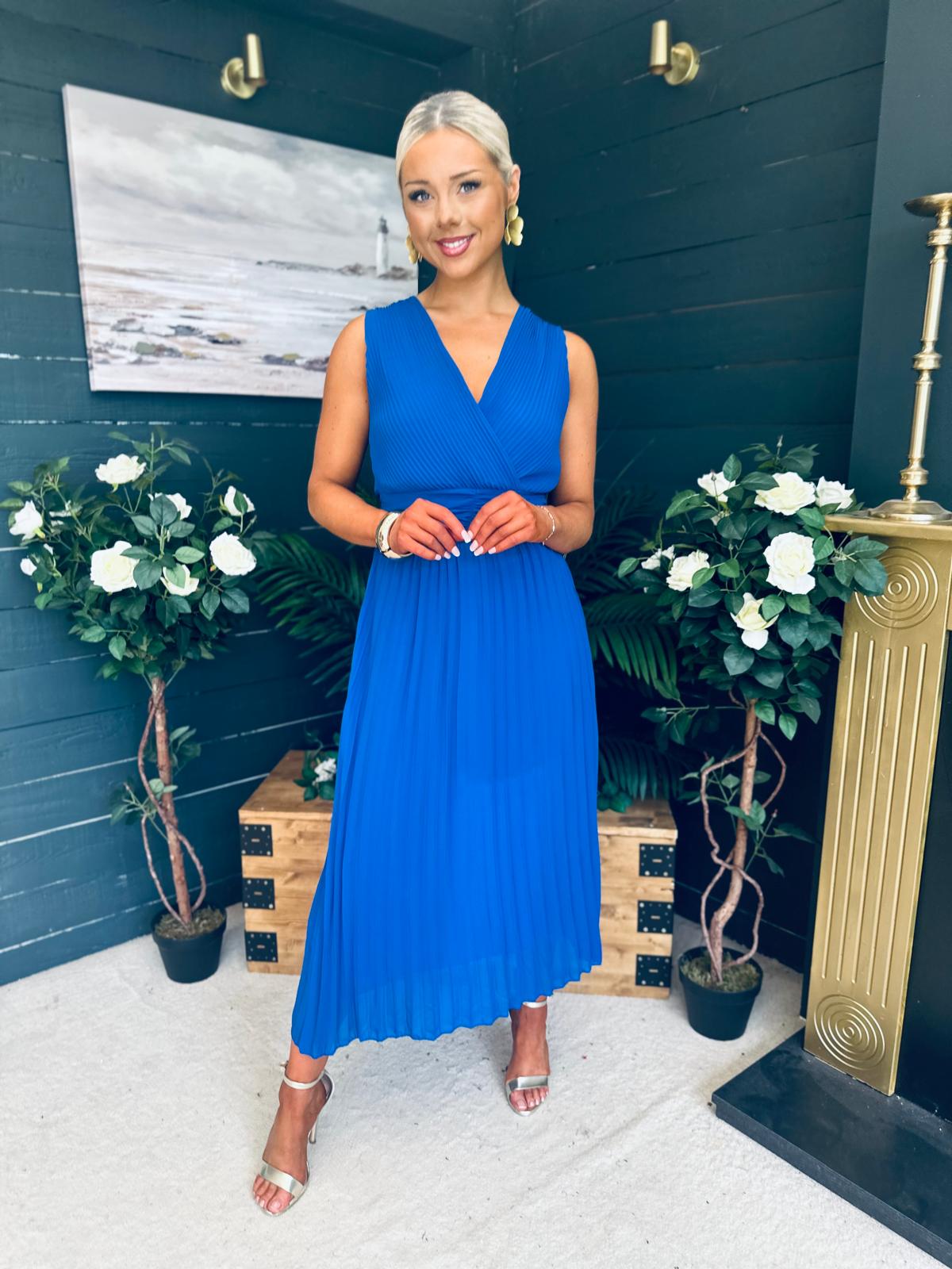 Frankie Pleated Midi Dress Cobalt