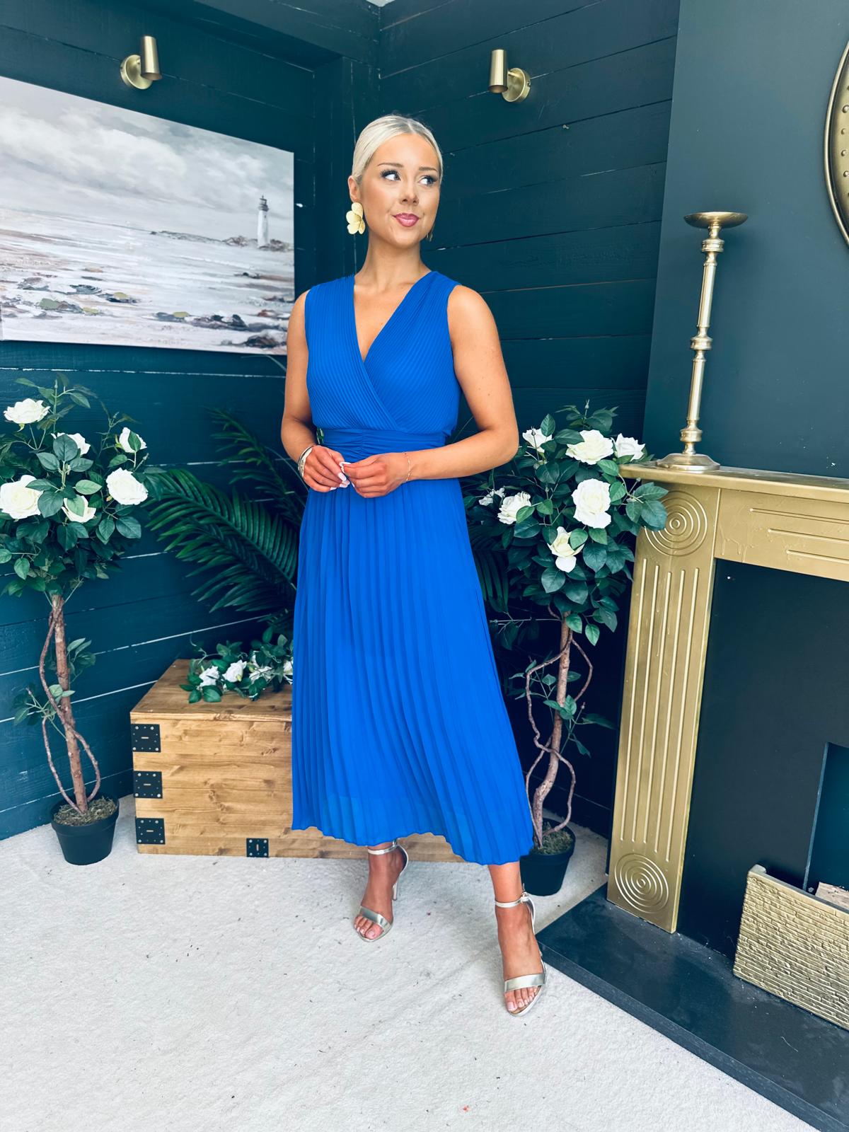 Frankie Pleated Midi Dress Cobalt