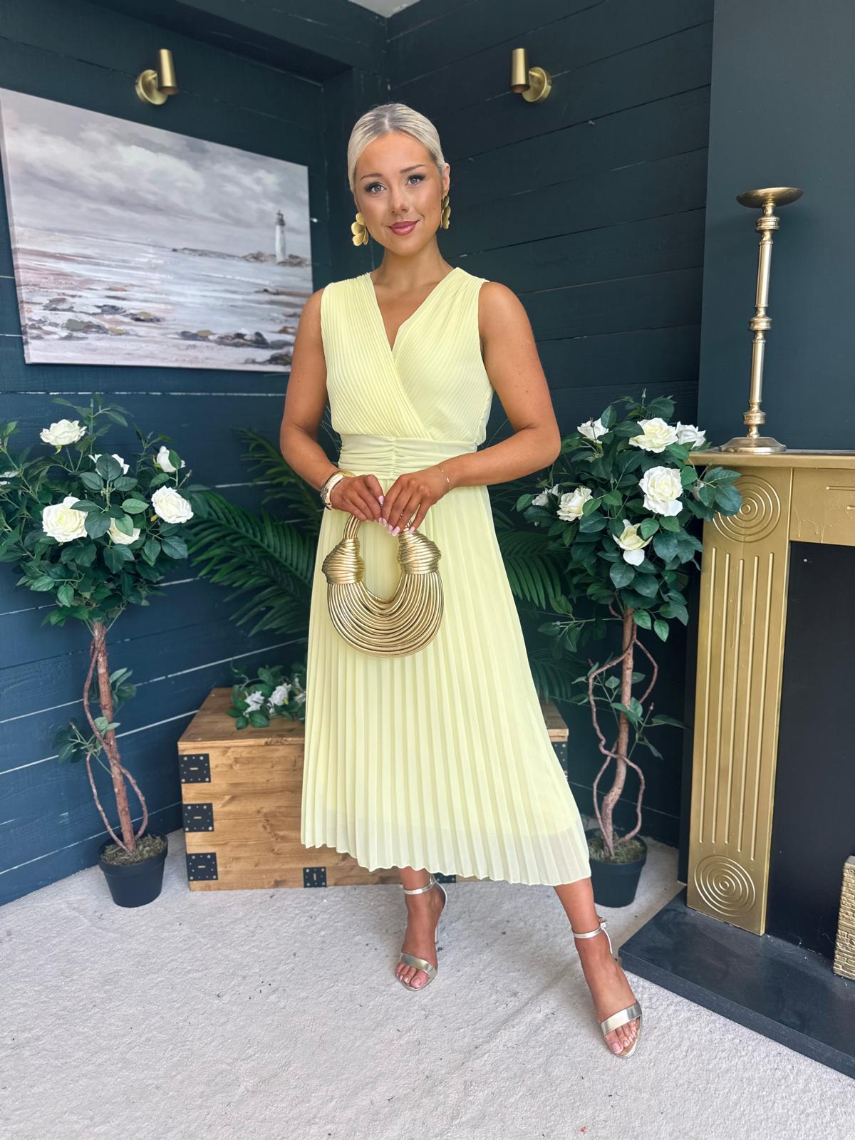 Frankie Pleated Midi Dress Yellow
