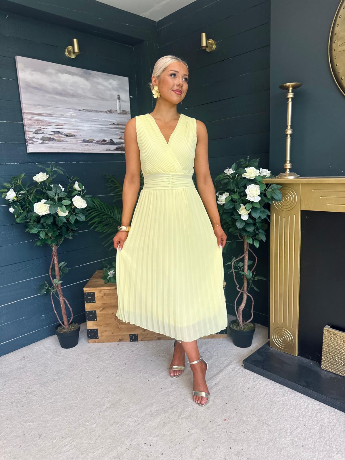 Frankie Pleated Midi Dress Yellow