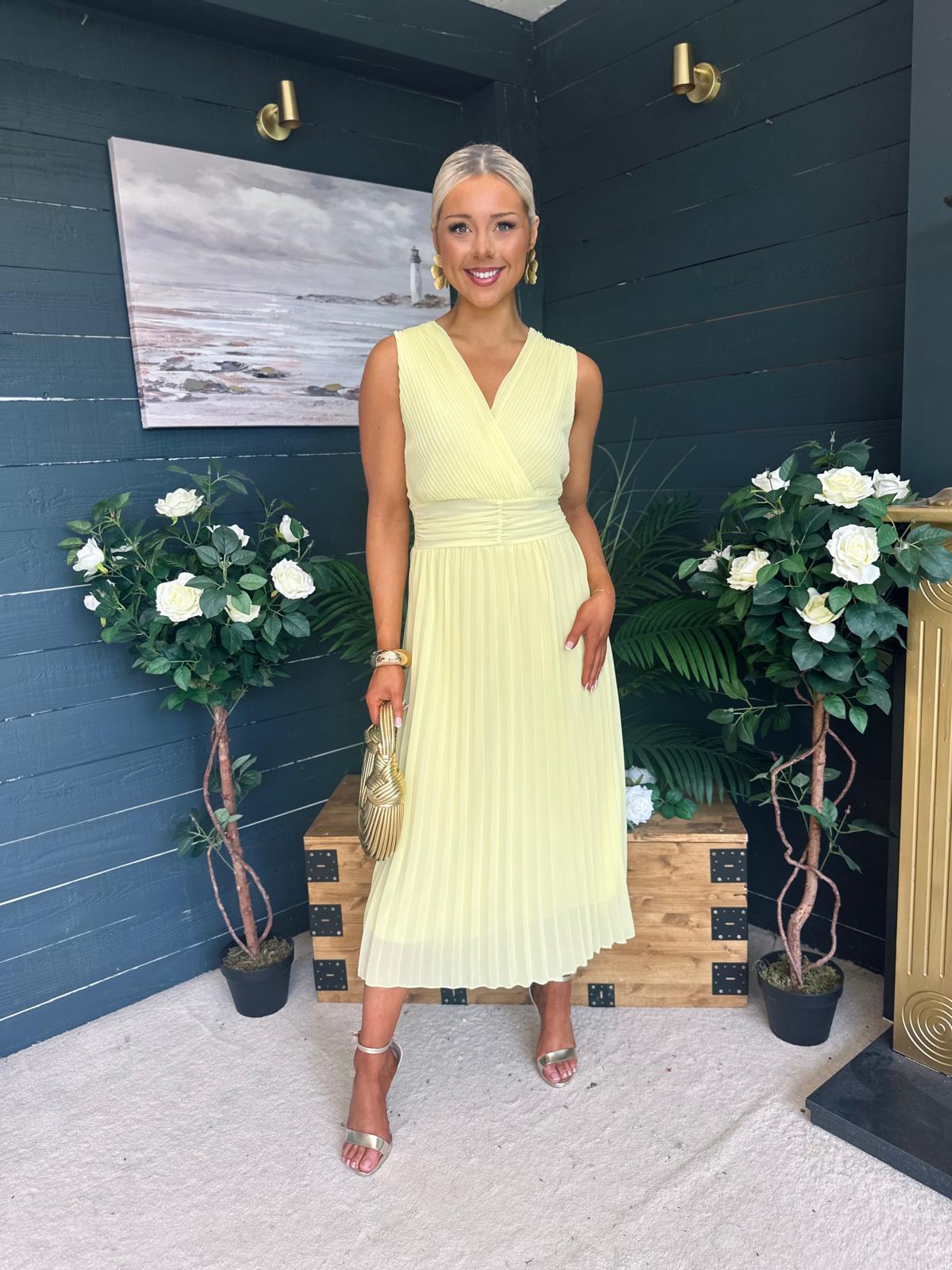 Frankie Pleated Midi Dress Yellow
