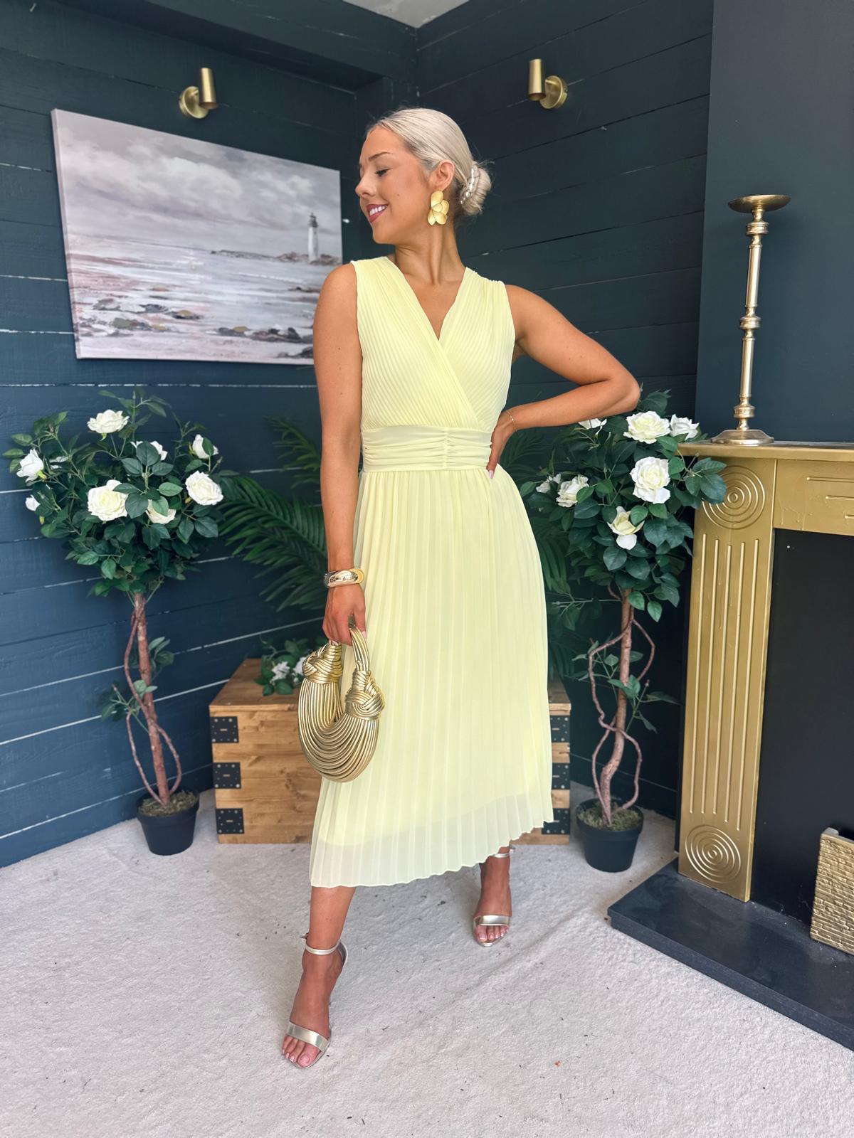 Frankie Pleated Midi Dress Yellow