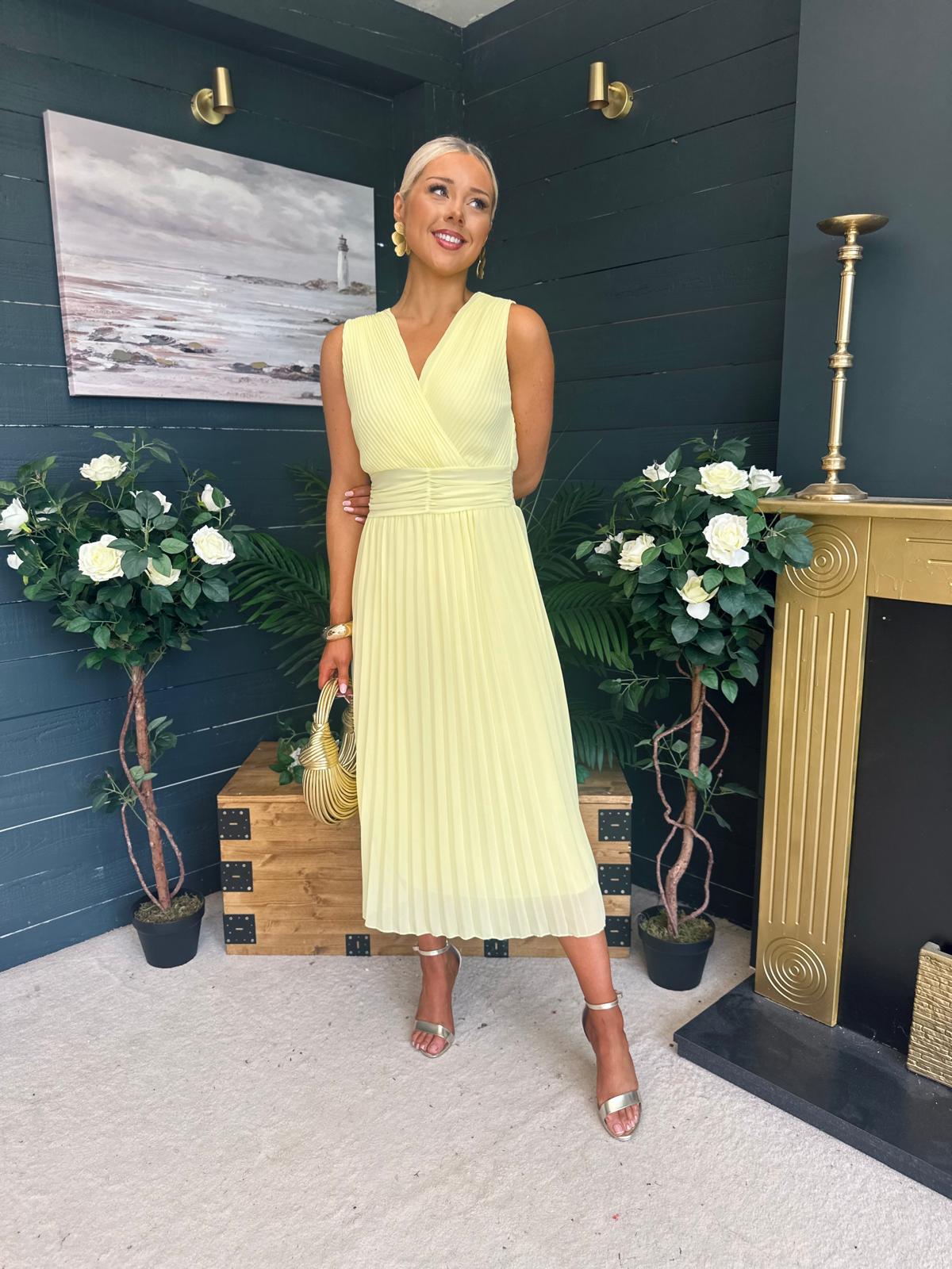 Frankie Pleated Midi Dress Yellow