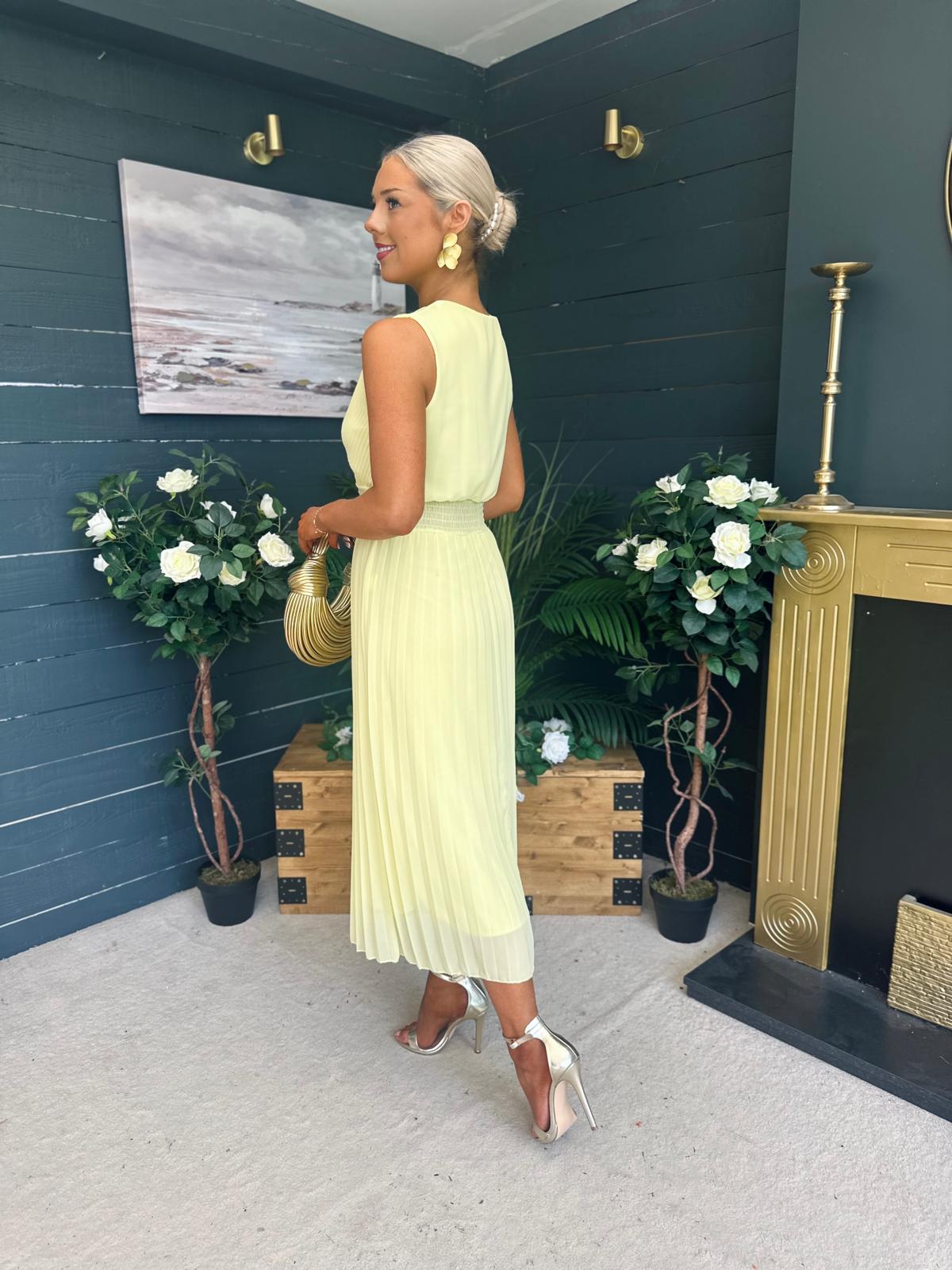 Frankie Pleated Midi Dress Yellow