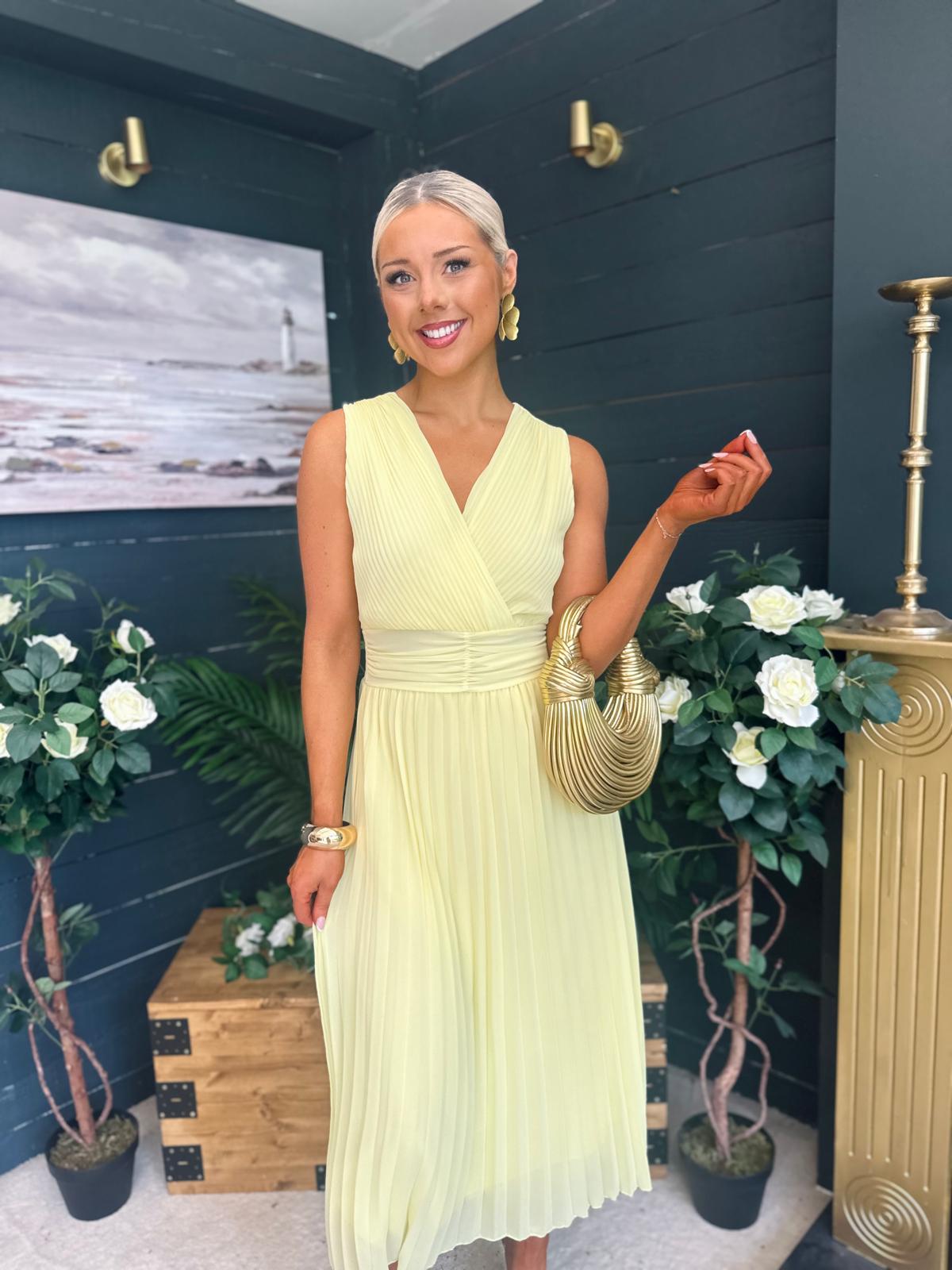 Frankie Pleated Midi Dress Yellow