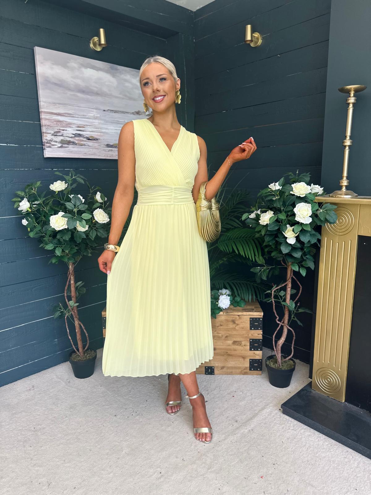 Frankie Pleated Midi Dress Yellow