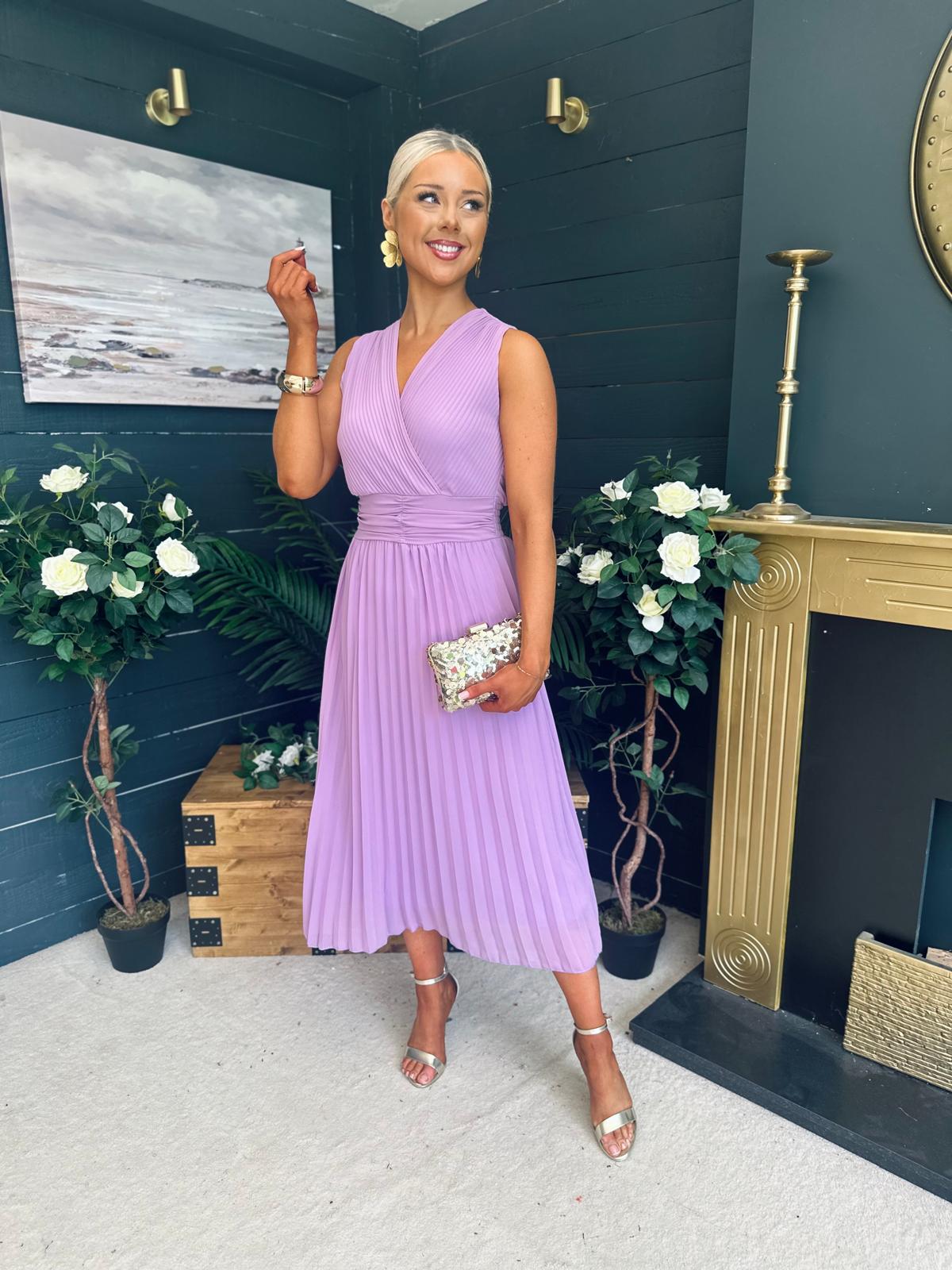 Frankie Pleated Midi Dress Lavender