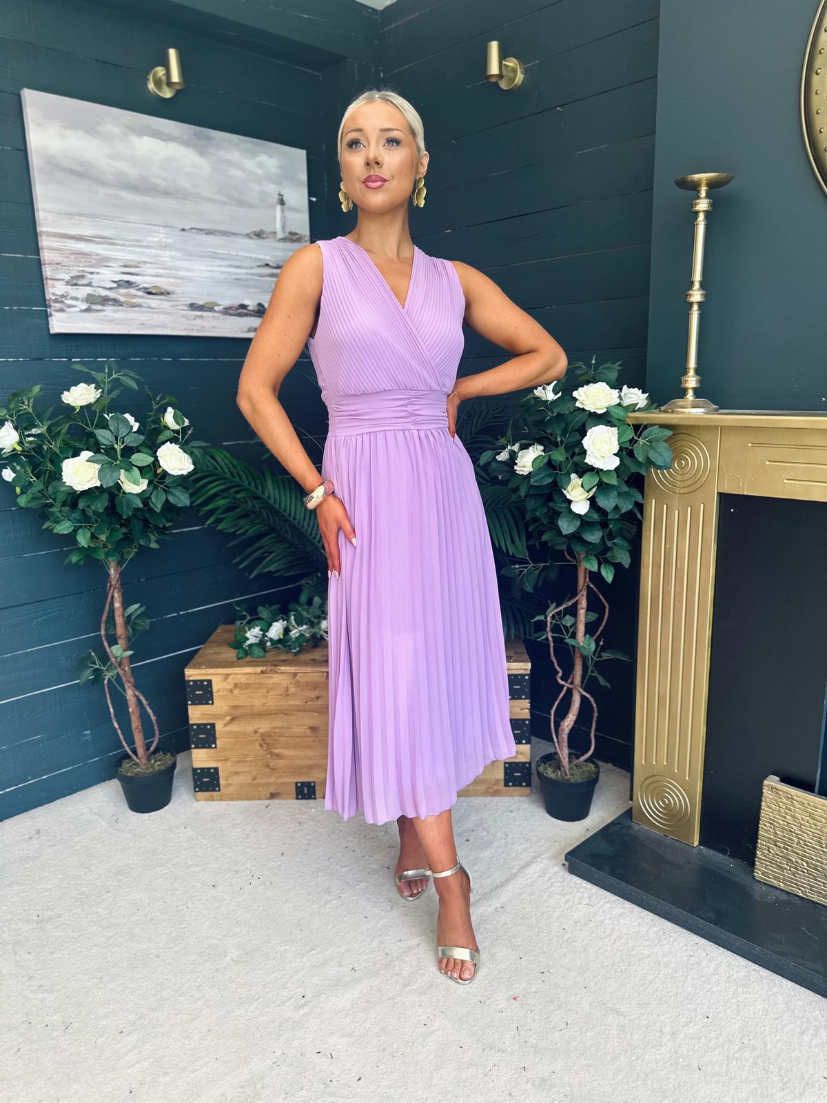 Frankie Pleated Midi Dress Lavender