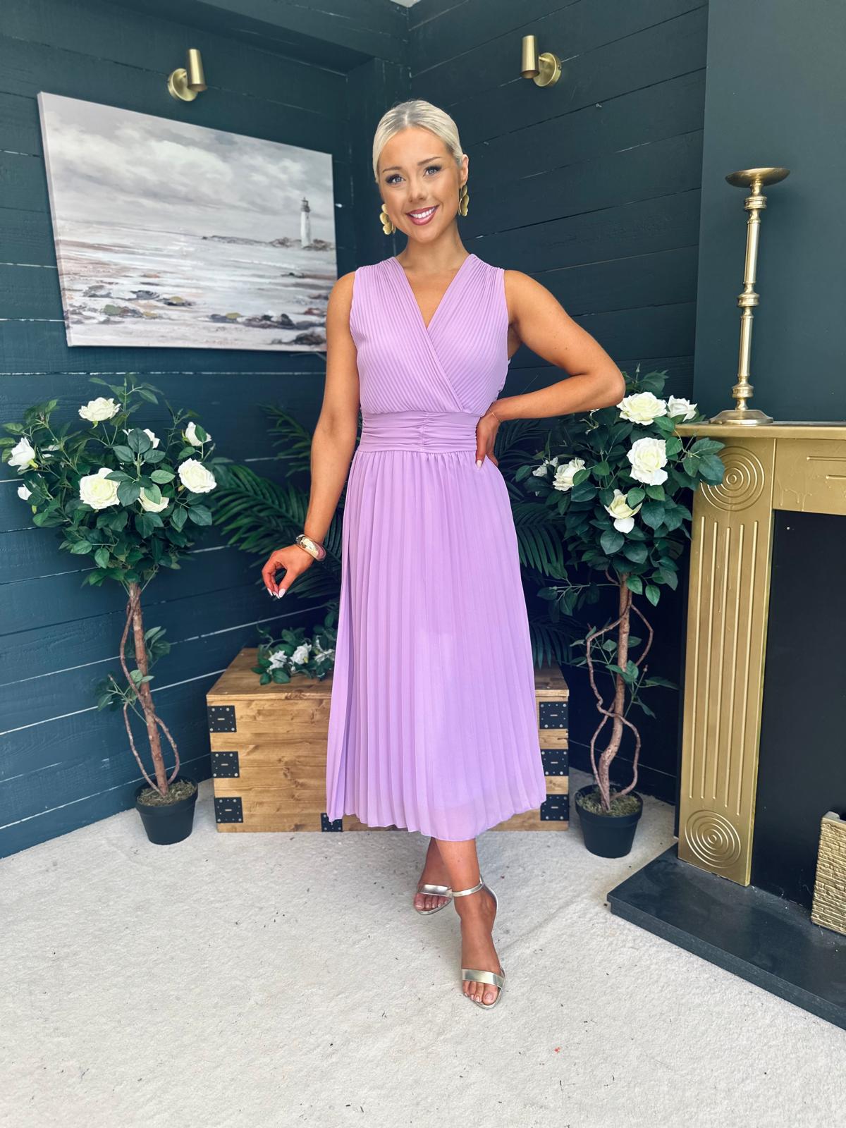 Frankie Pleated Midi Dress Lavender