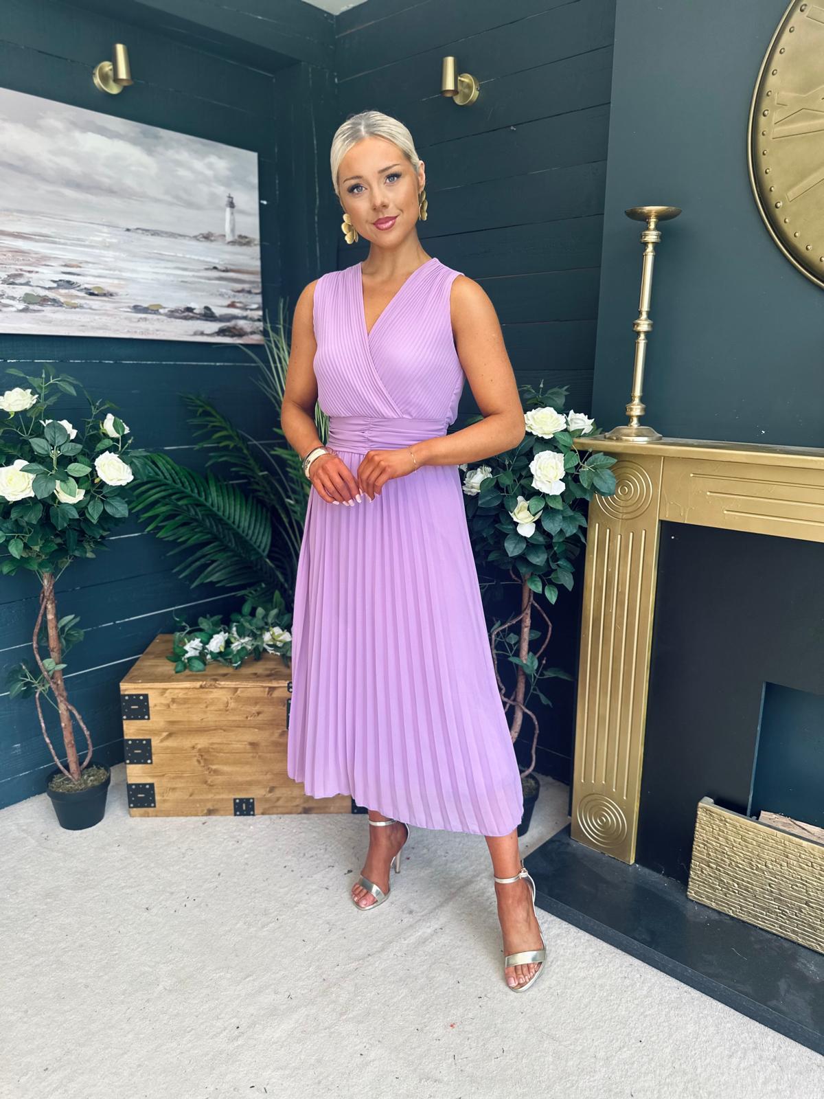 Frankie Pleated Midi Dress Lavender