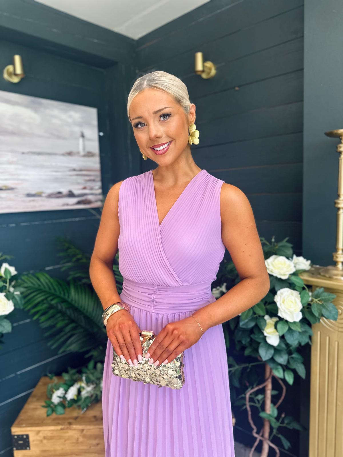 Frankie Pleated Midi Dress Lavender