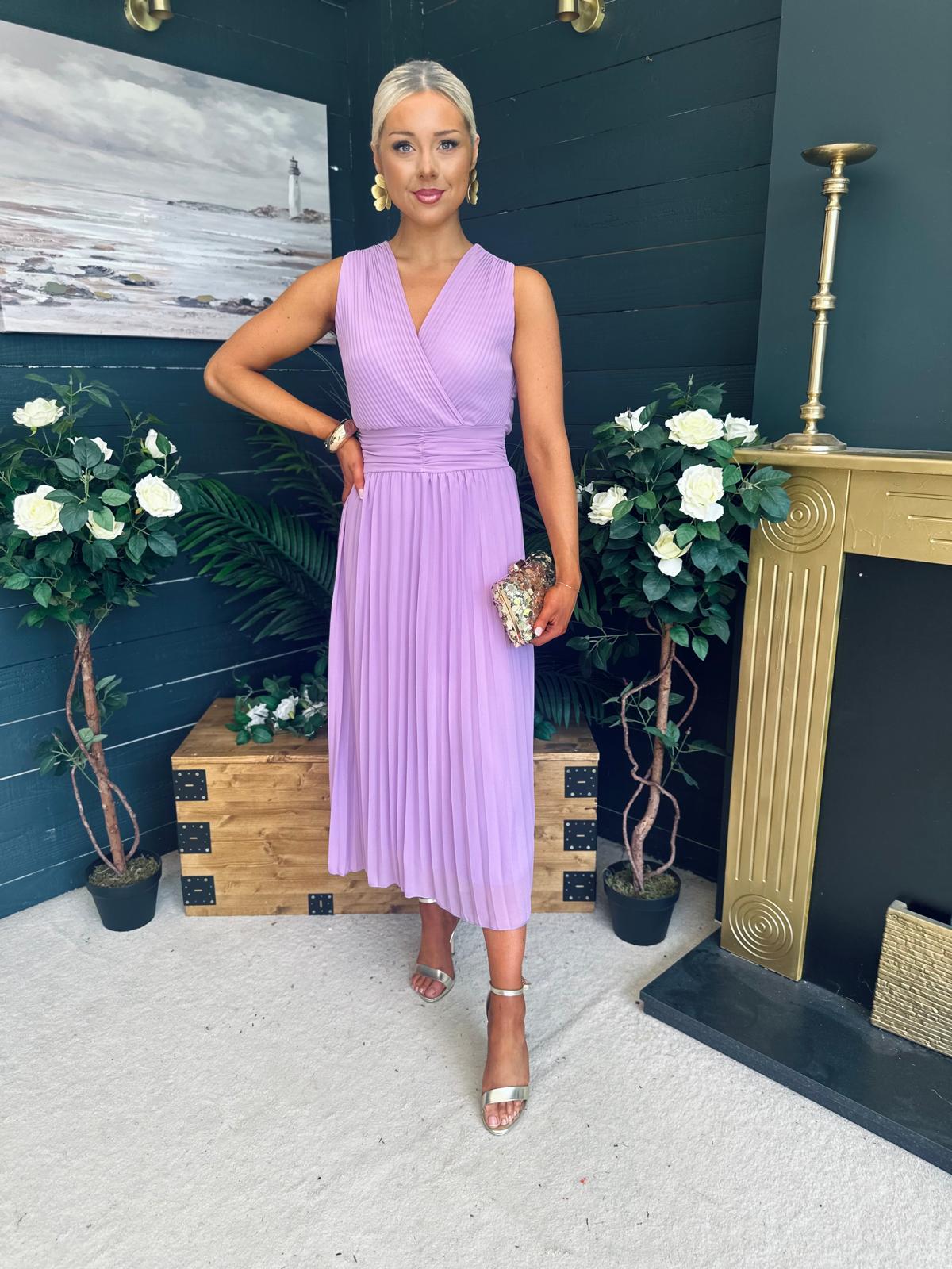 Frankie Pleated Midi Dress Lavender