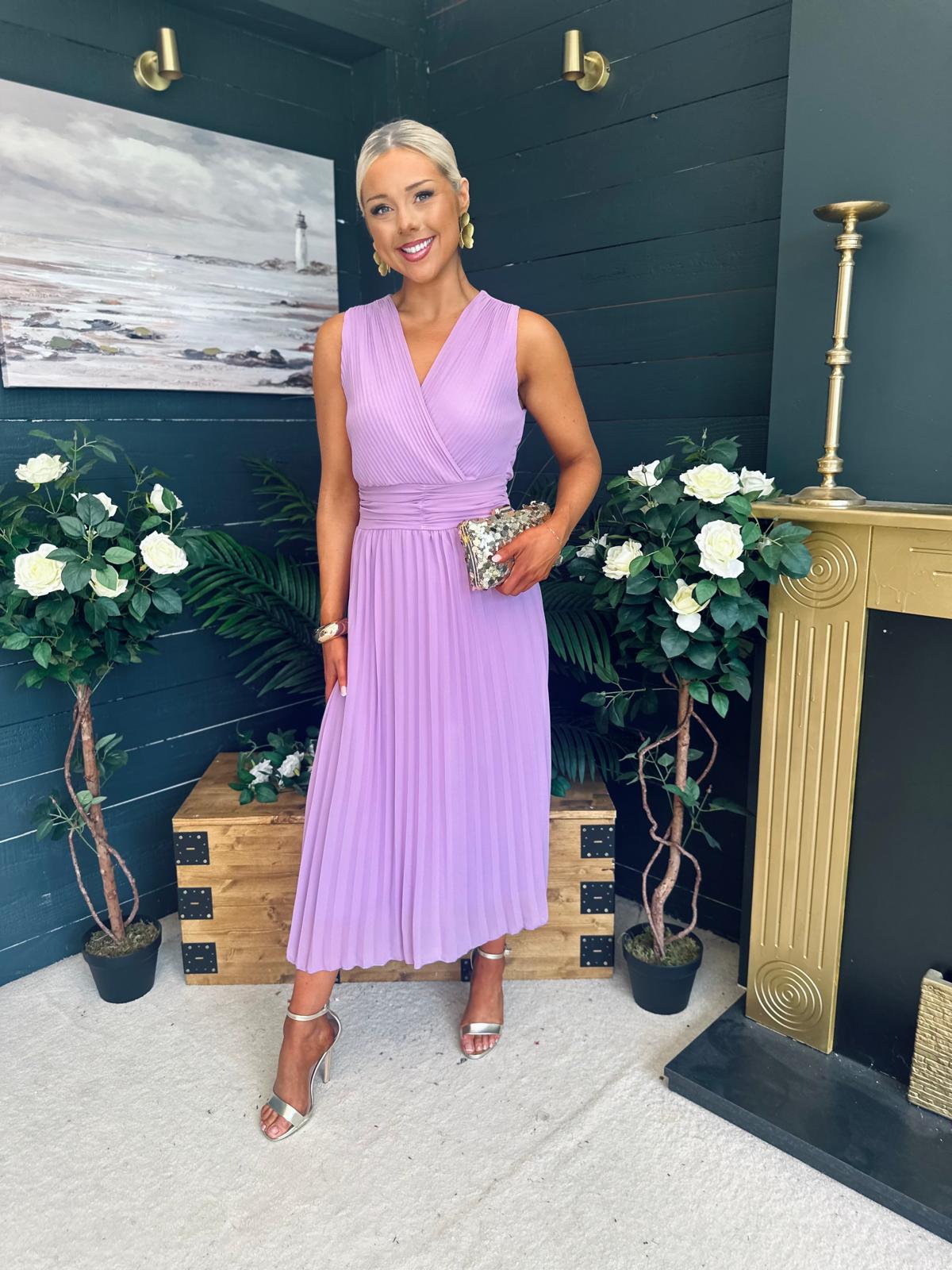 Frankie Pleated Midi Dress Lavender