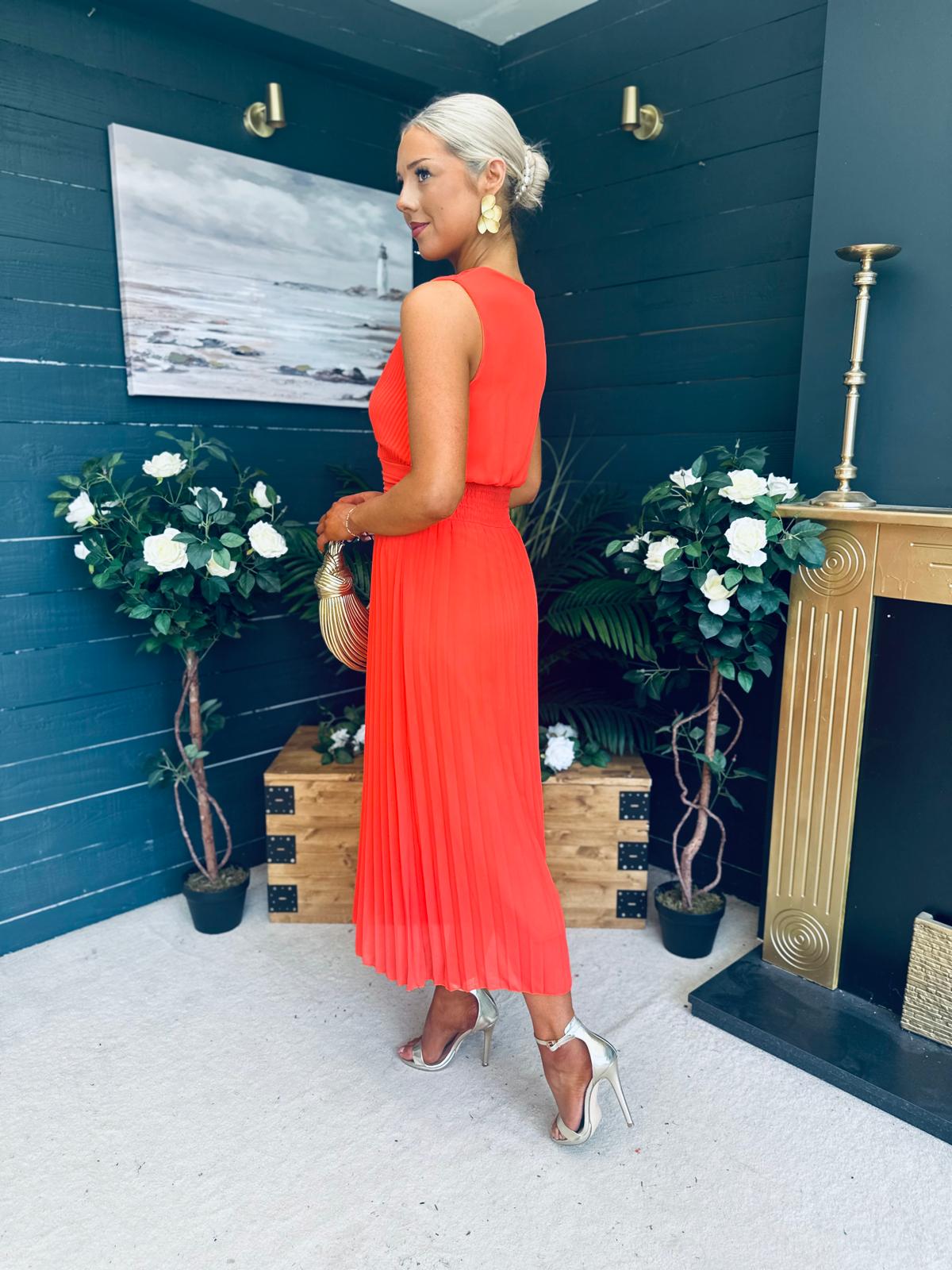 Frankie Pleated Midi Dress Orange