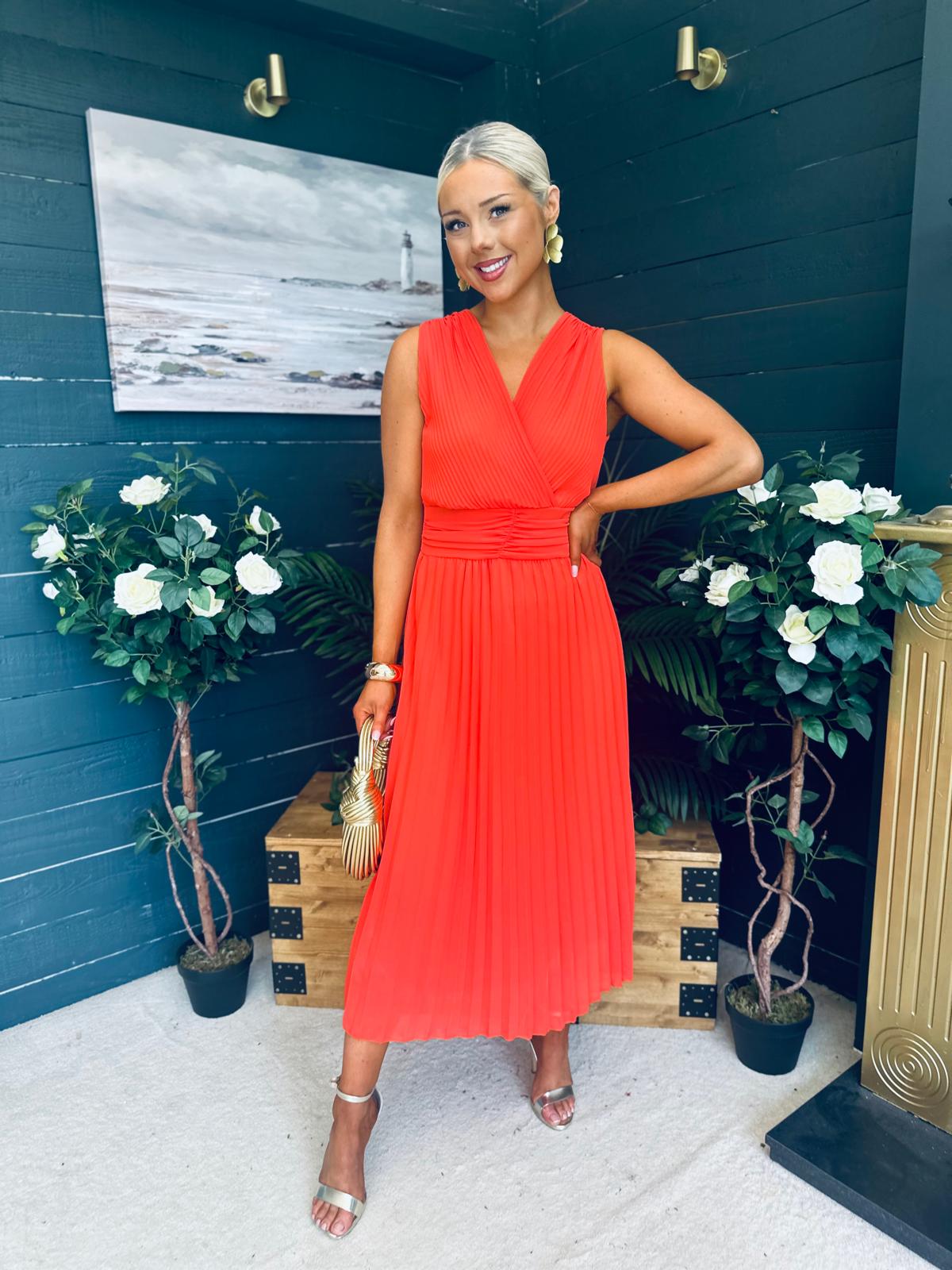 Frankie Pleated Midi Dress Orange