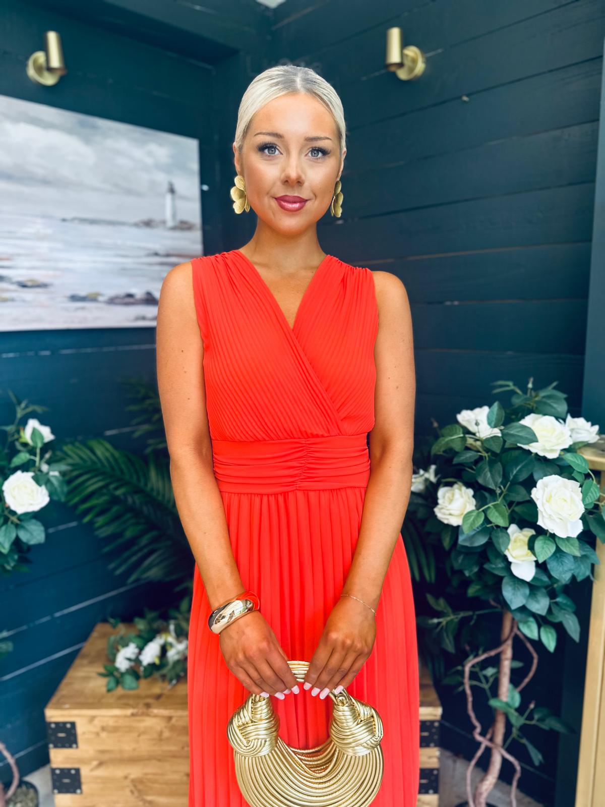 Frankie Pleated Midi Dress Orange
