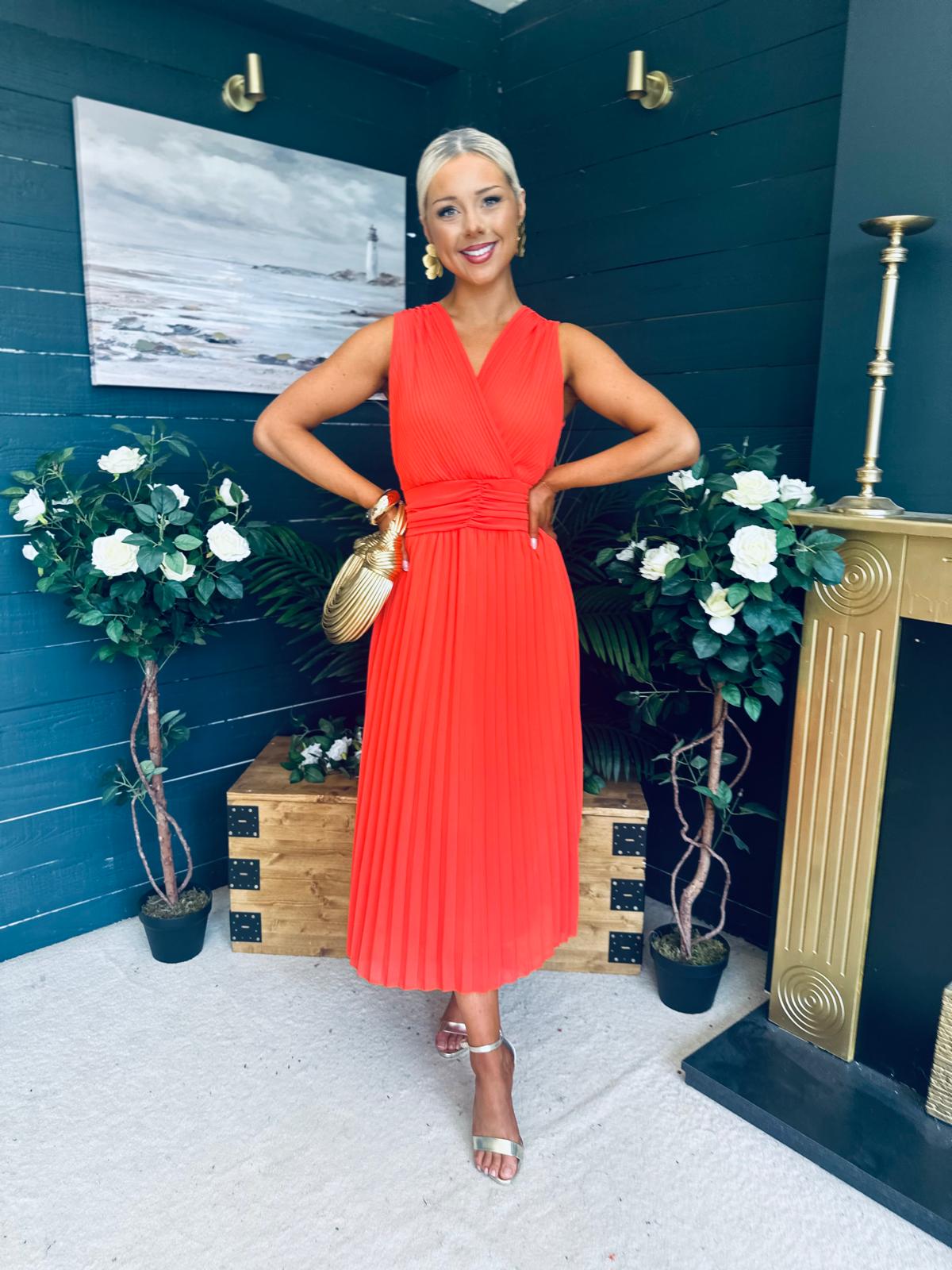 Frankie Pleated Midi Dress Orange