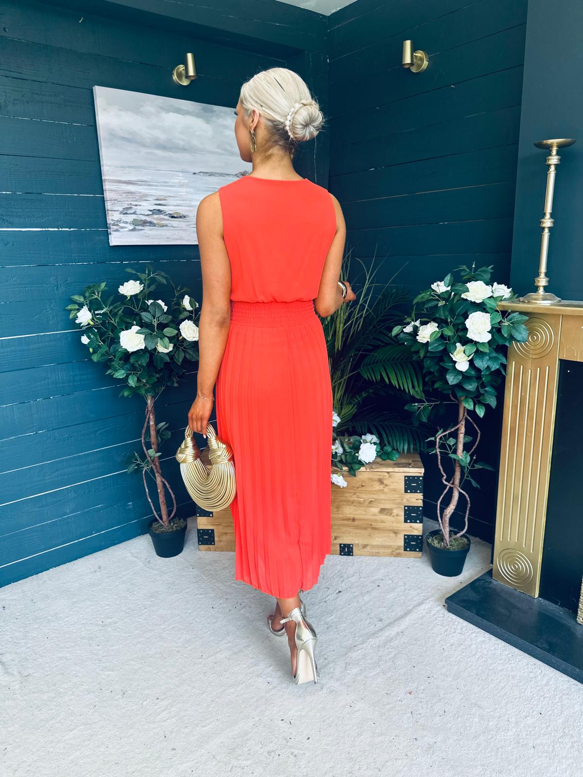 Frankie Pleated Midi Dress Orange