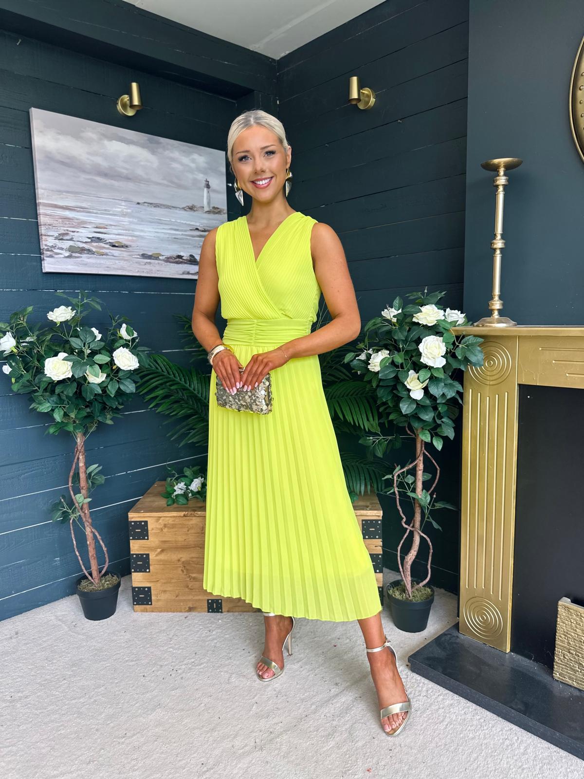 Frankie Pleated Midi Dress Lime
