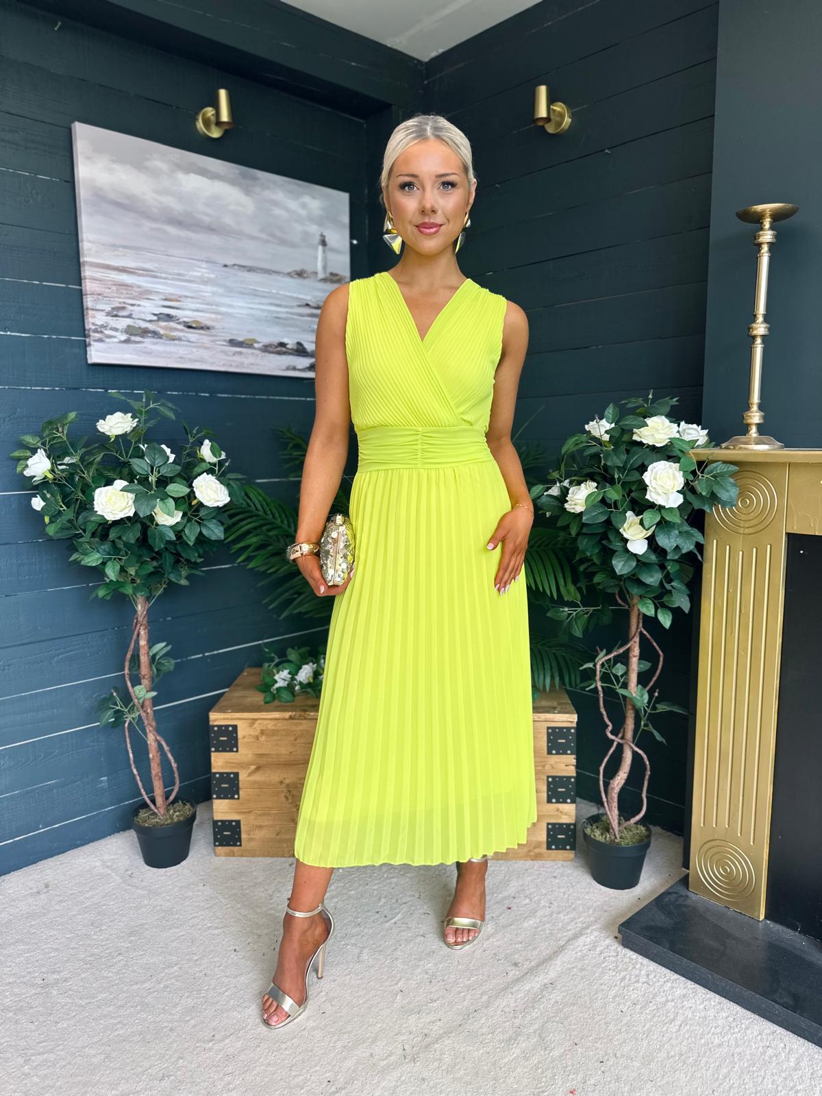 Frankie Pleated Midi Dress Lime