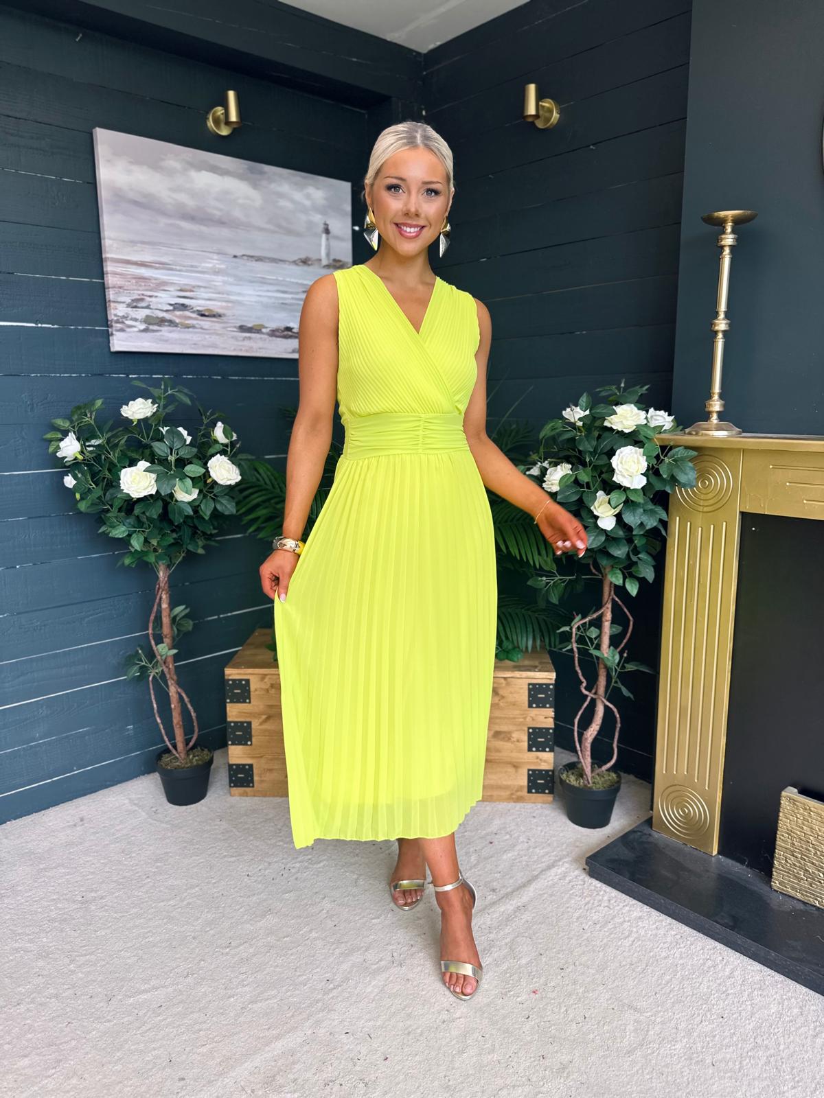 Frankie Pleated Midi Dress Lime