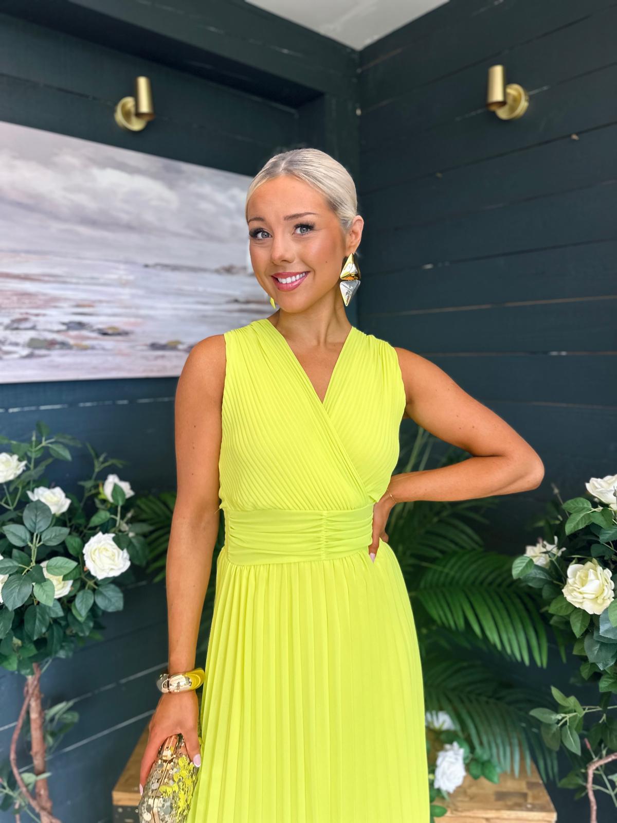 Frankie Pleated Midi Dress Lime