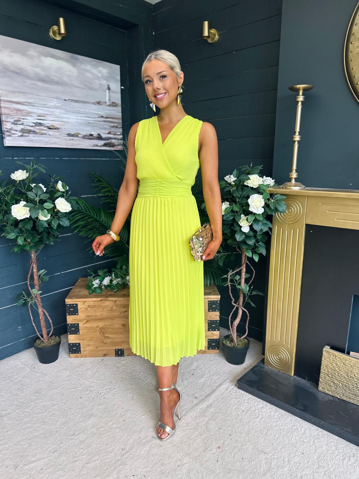 Frankie Pleated Midi Dress Lime