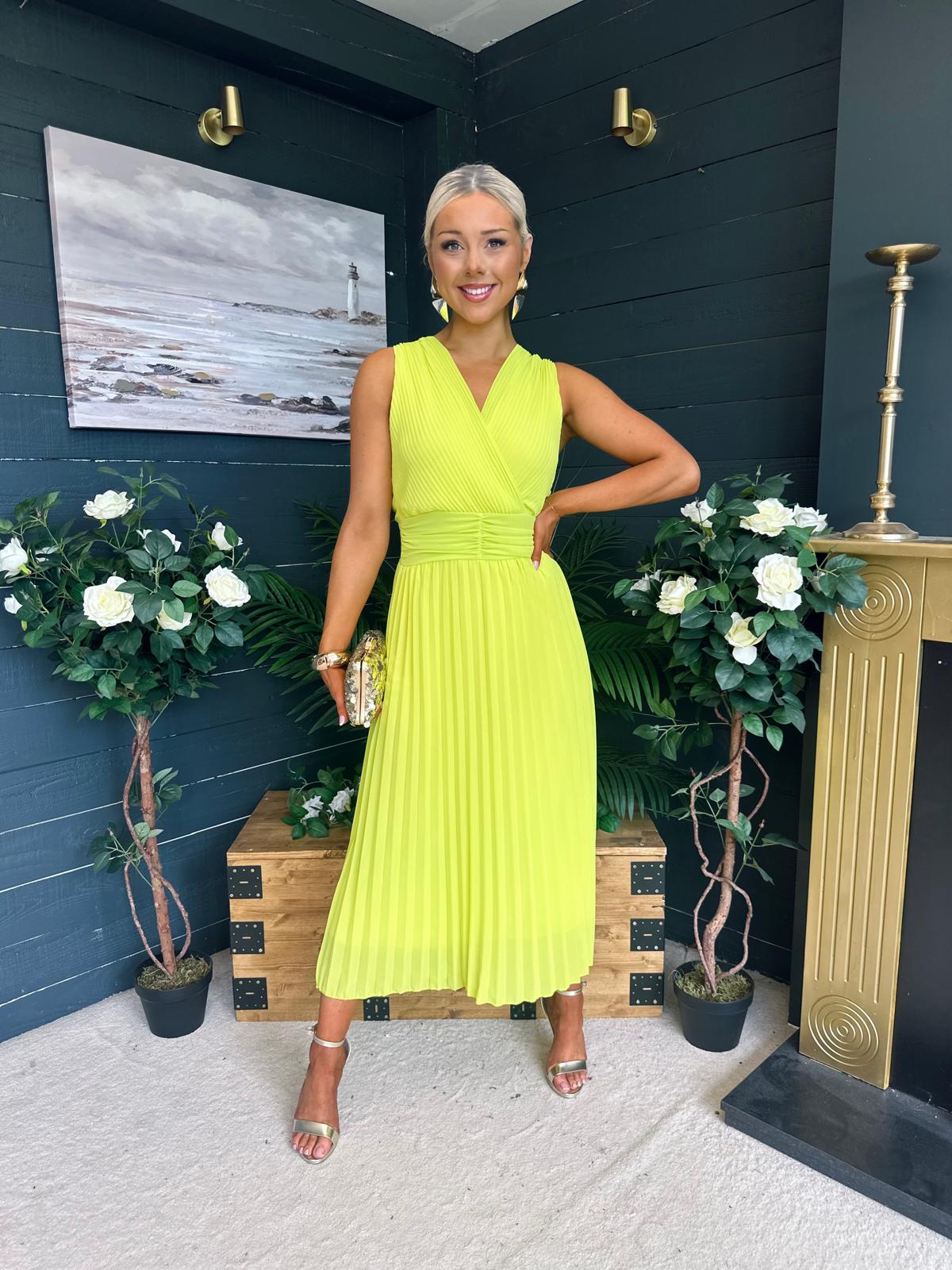 Frankie Pleated Midi Dress Lime