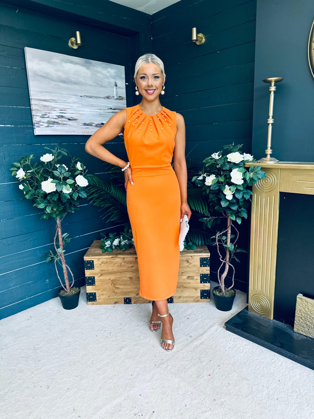 Liz Pearl Detailed Occasion Dress Orange