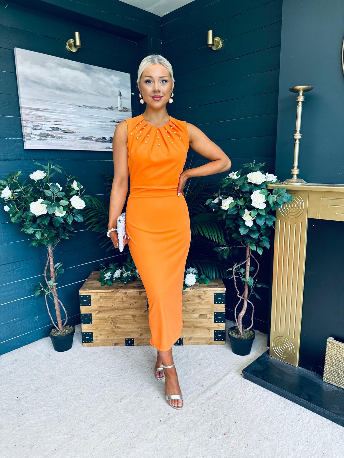 Liz Pearl Detailed Occasion Dress Orange