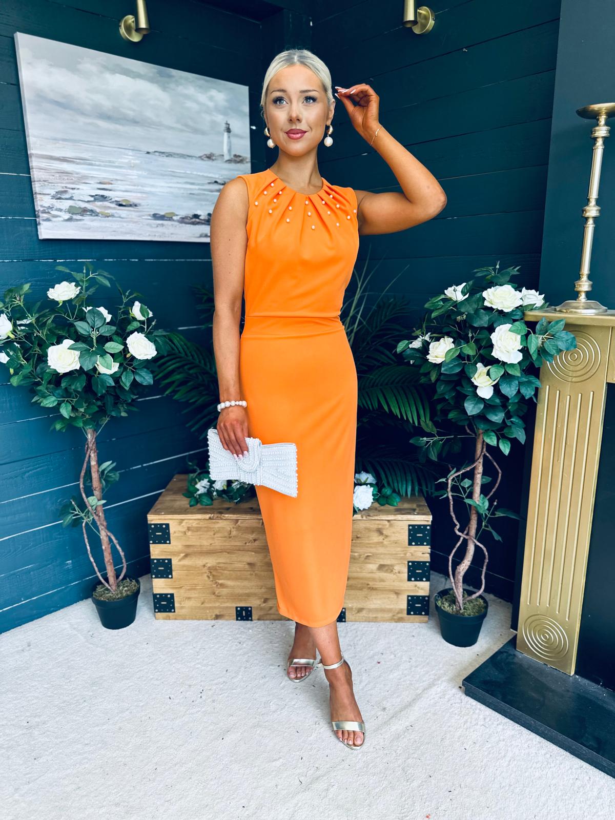 Liz Pearl Detailed Occasion Dress Orange