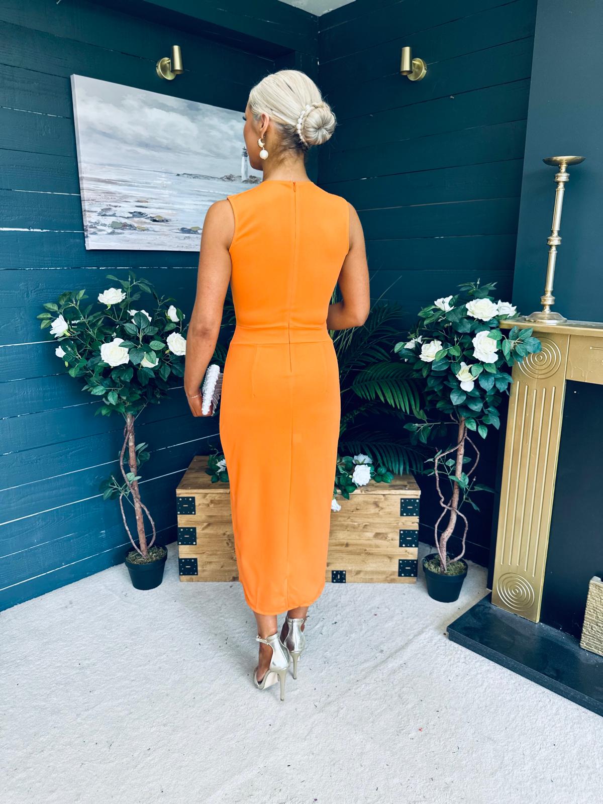 Liz Pearl Detailed Occasion Dress Orange