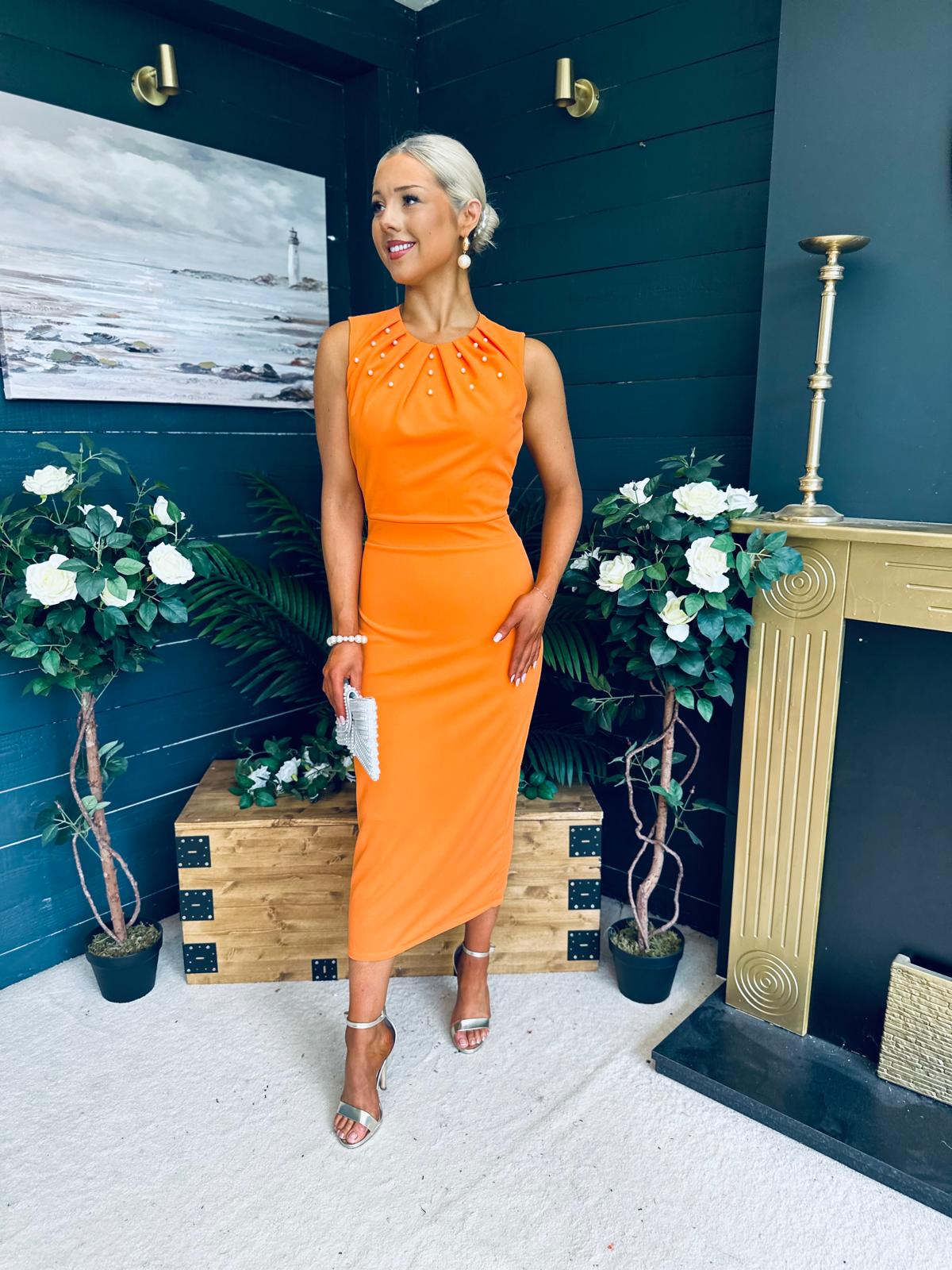 Liz Pearl Detailed Occasion Dress Orange